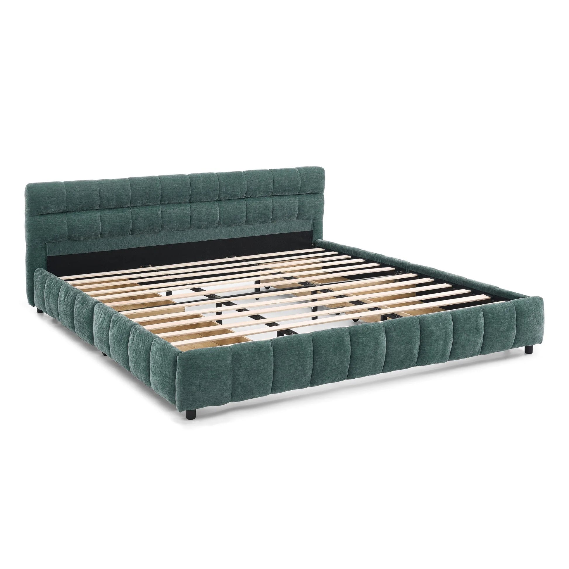 California King size Upholstered Bed, comfortable upholstered bed frame, Chenille fabric, with headboard and solid bed frame. With drawer for storage.-Blue Green(90.5''*80.5''*31'') detail view 13