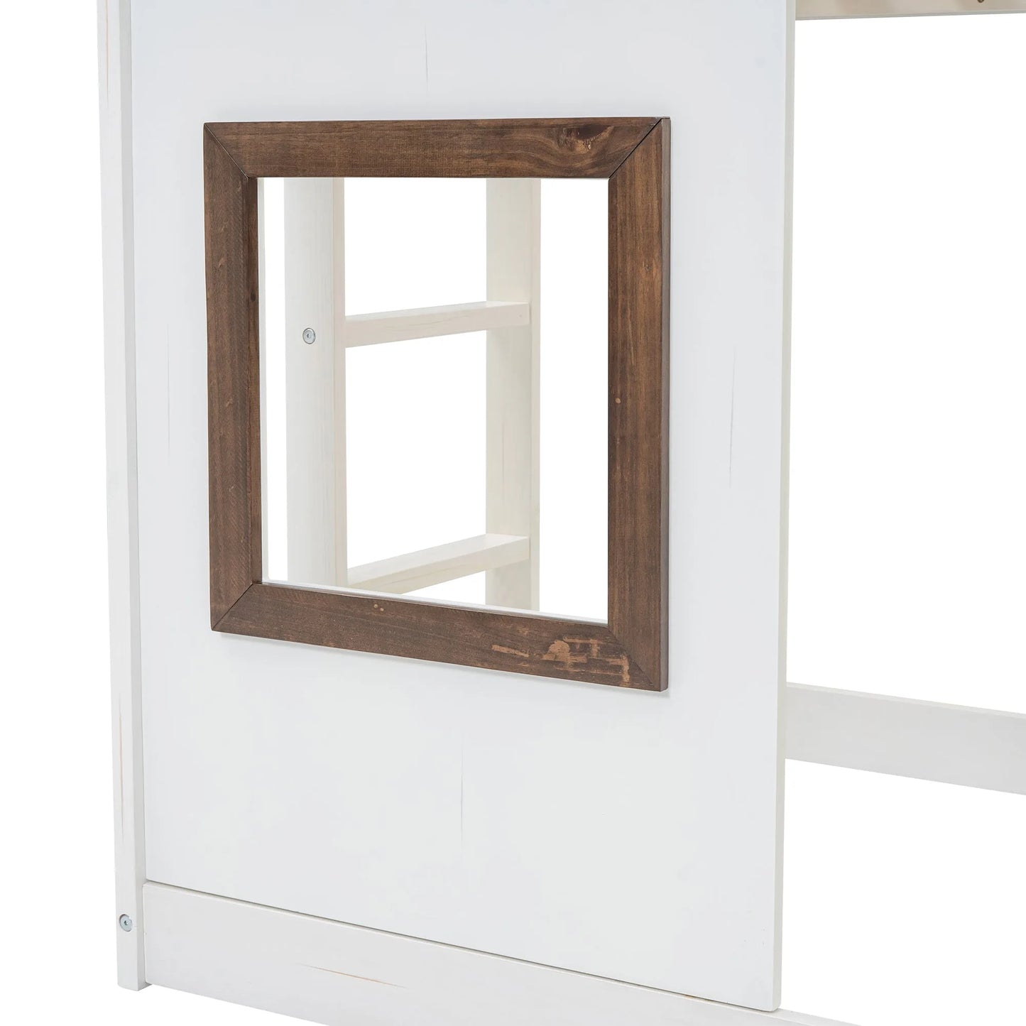 Hearth & Haven Bunk Twin Bed with House Roof, Ladder and Slide, White and Brown detail view 8