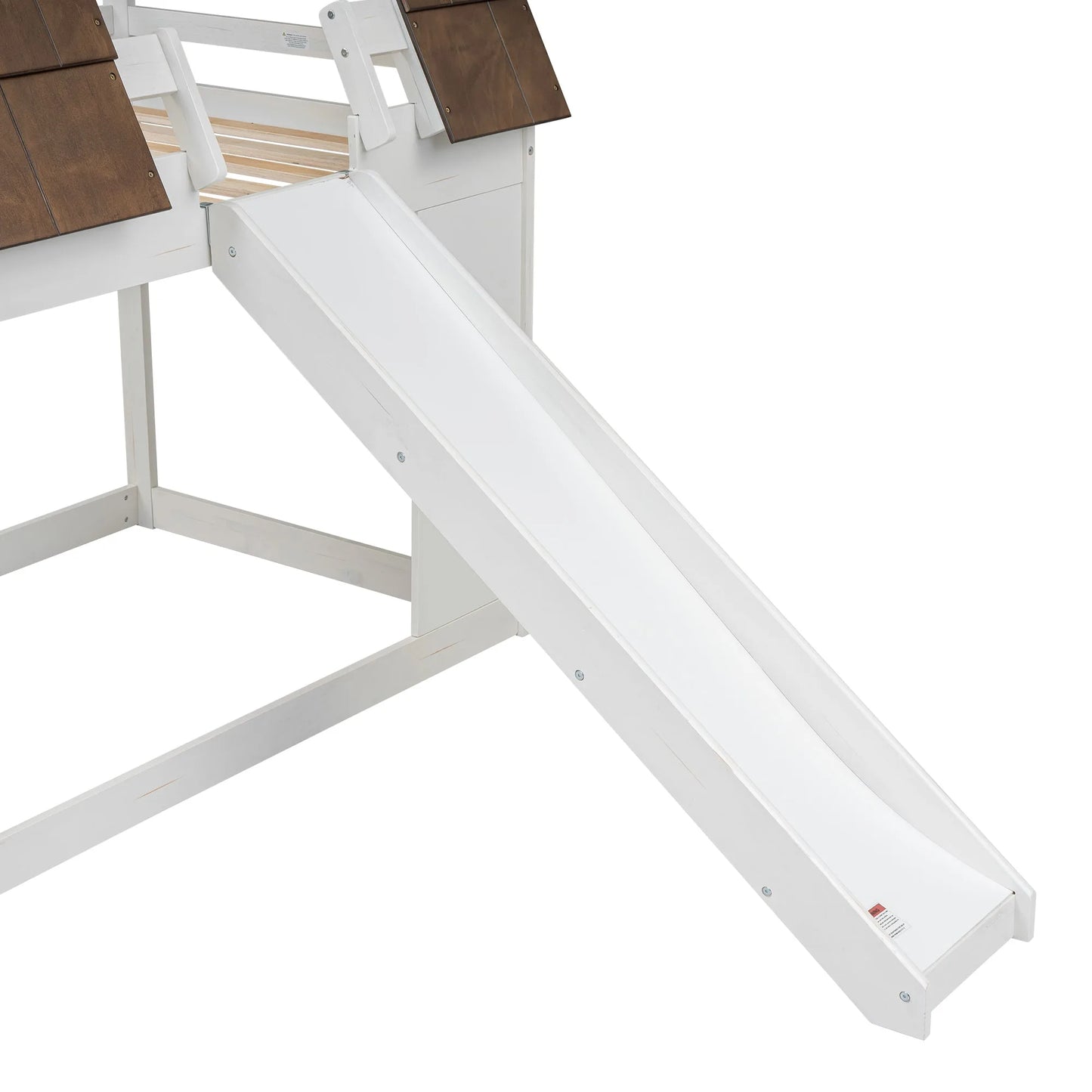 Hearth & Haven Bunk Twin Bed with House Roof, Ladder and Slide, White and Brown detail view 9
