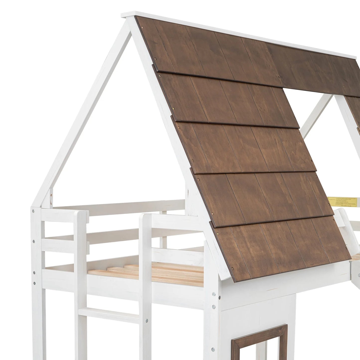 Hearth & Haven Bunk Twin Bed with House Roof, Ladder and Slide, White and Brown detail view 10