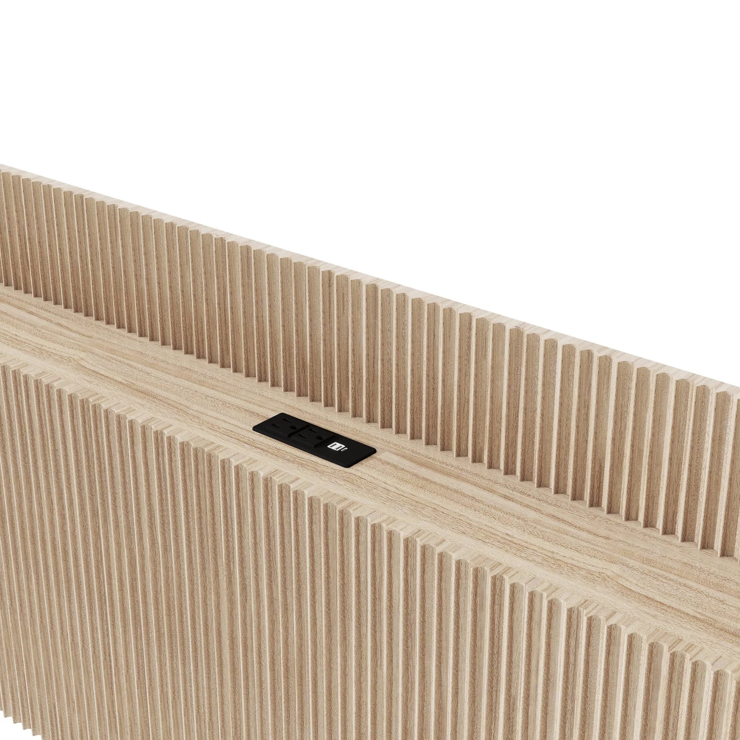 Fluted Wood Headboard with Charging Storage and Adjustable Metal Supports, Golden Oak, Queen detail view 5
