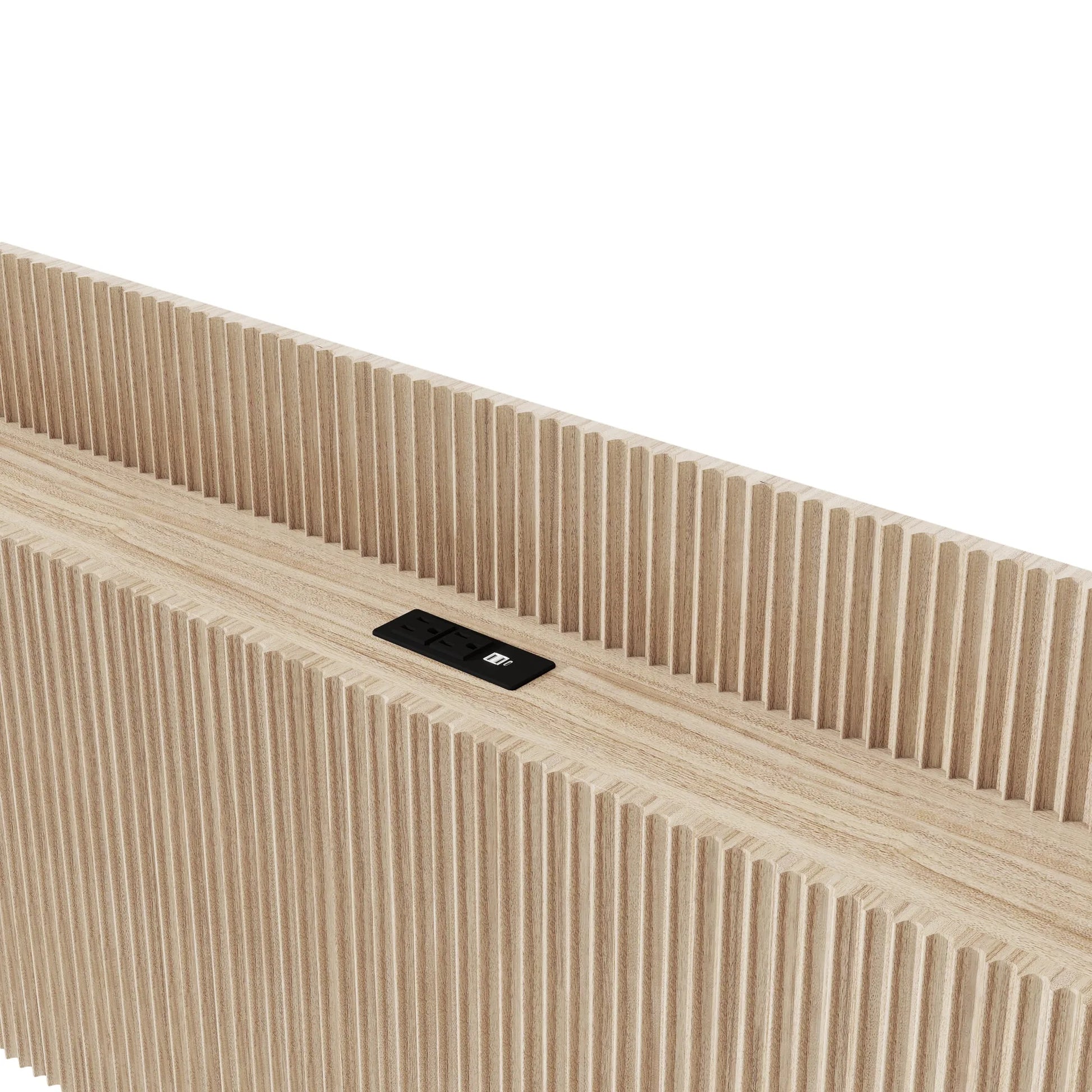 Fluted Wood Headboard with Charging Storage and Adjustable Metal Supports, Golden Oak, Queen detail view 5