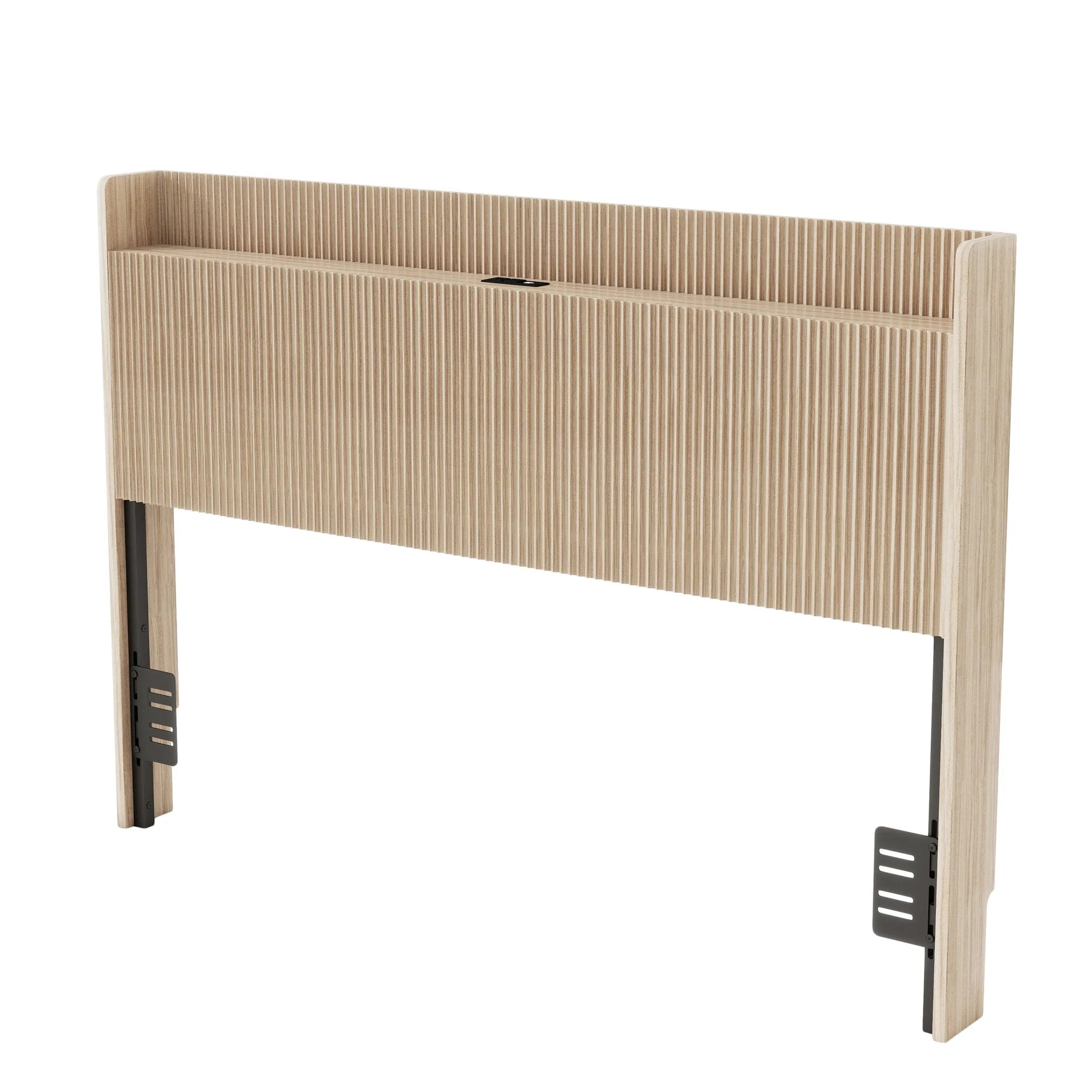 Fluted Wood Headboard with Charging Storage and Adjustable Metal Supports, Golden Oak, Queen detail view 7