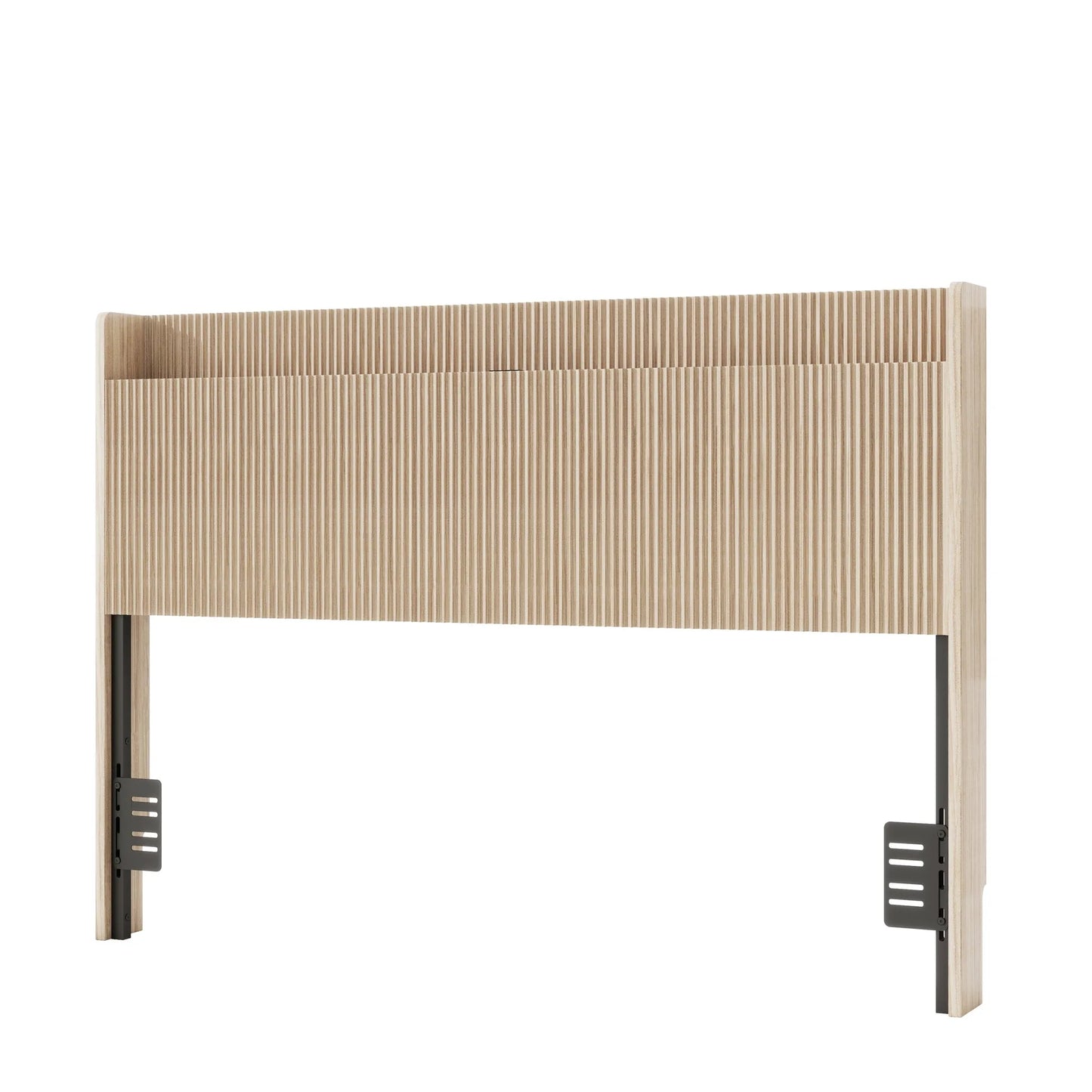 Fluted Wood Headboard with Charging Storage and Adjustable Metal Supports, Golden Oak, Queen detail view 9