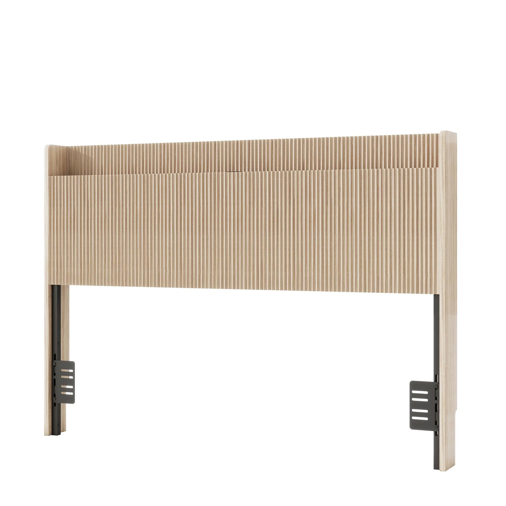 Fluted Wood Headboard with Charging Storage and Adjustable Metal Supports, Golden Oak, Queen detail view 9