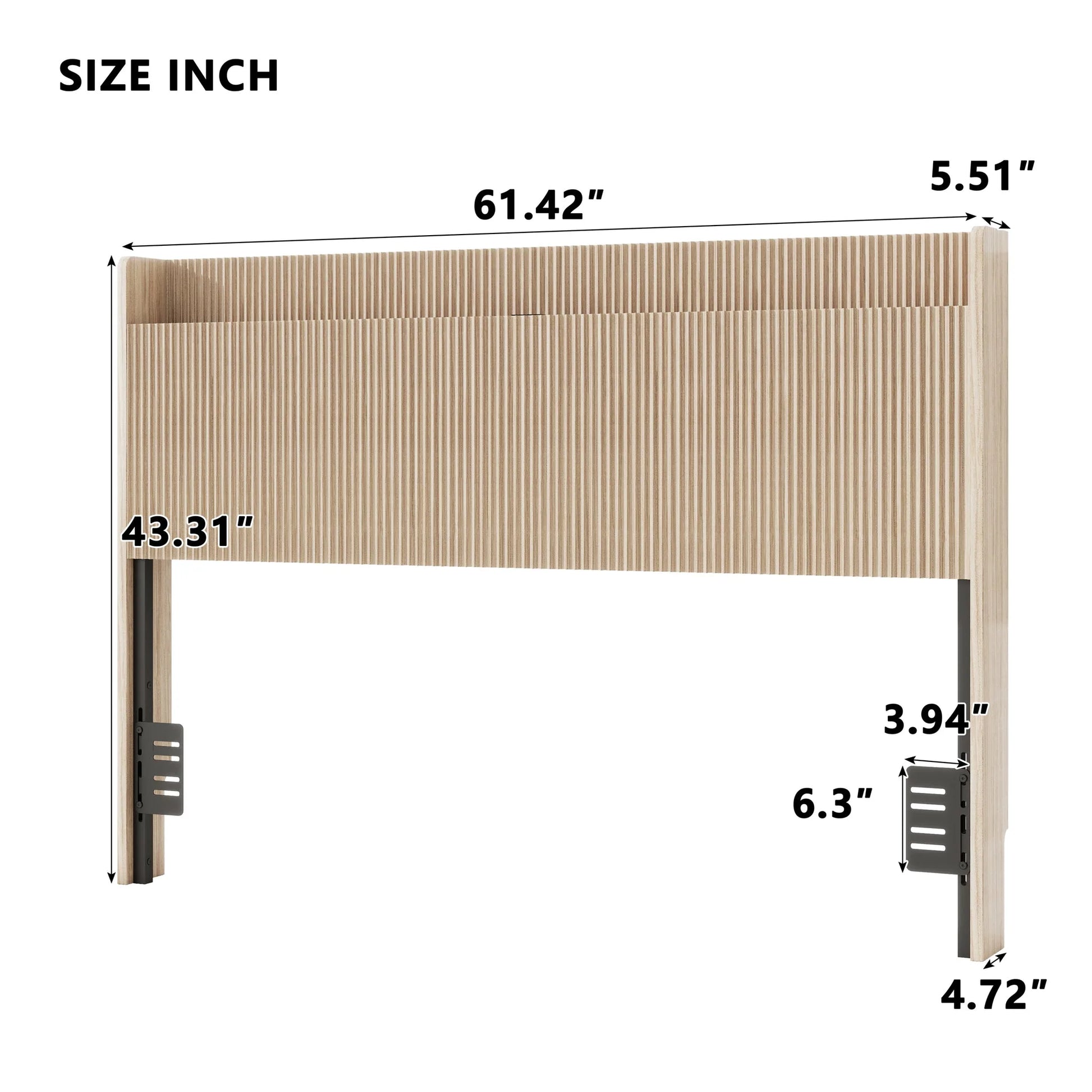 Fluted Wood Headboard with Charging Storage and Adjustable Metal Supports, Golden Oak, Queen detail view 10