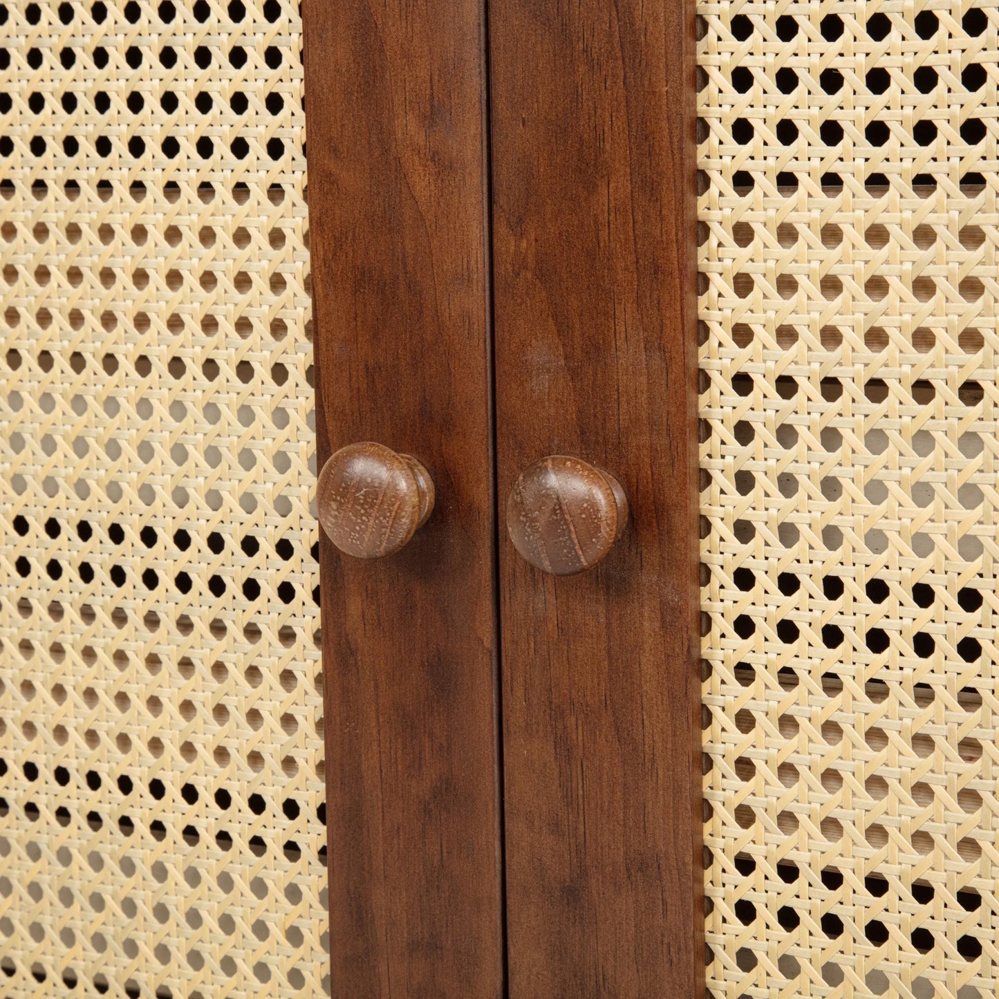 Queen Size Murphy Bed, Pine Wood Cabinet Bed with Power Station and Rattan Decoration Panel, Walnut detail view 22