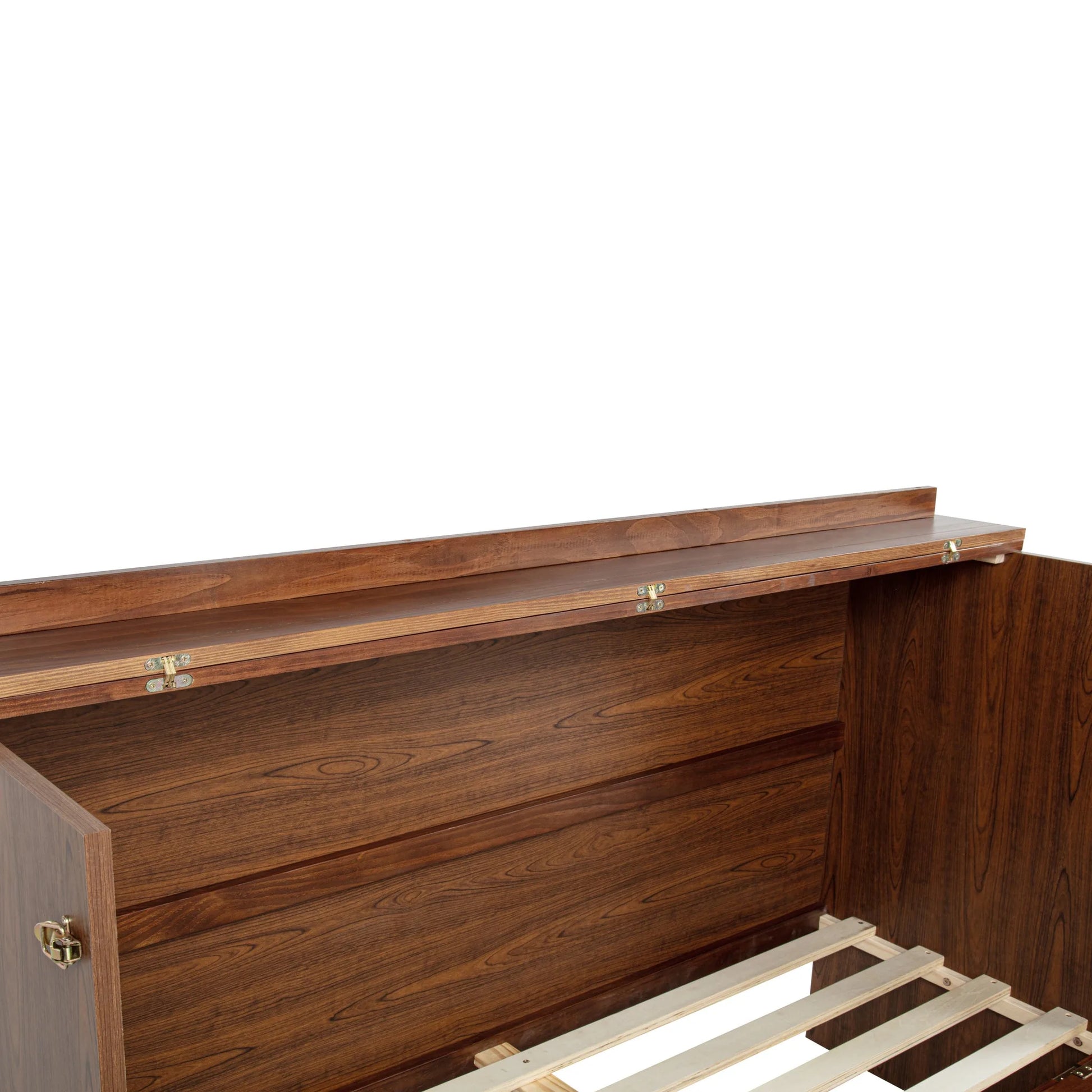 Queen Size Murphy Bed, Pine Wood Cabinet Bed with Power Station and Rattan Decoration Panel, Walnut detail view 41