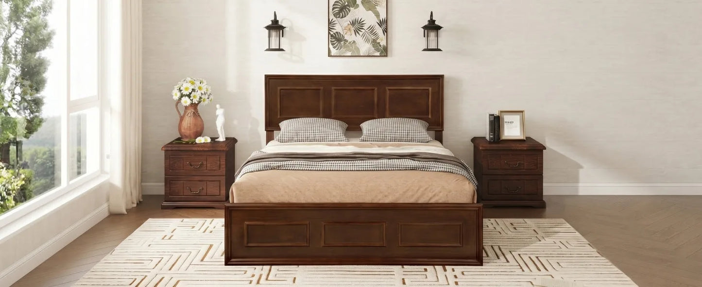 Full Size Bed with Adjustable Height Headboard, Pine Wood Bed with Strengthened Bed Frame, Walnut detail view 12