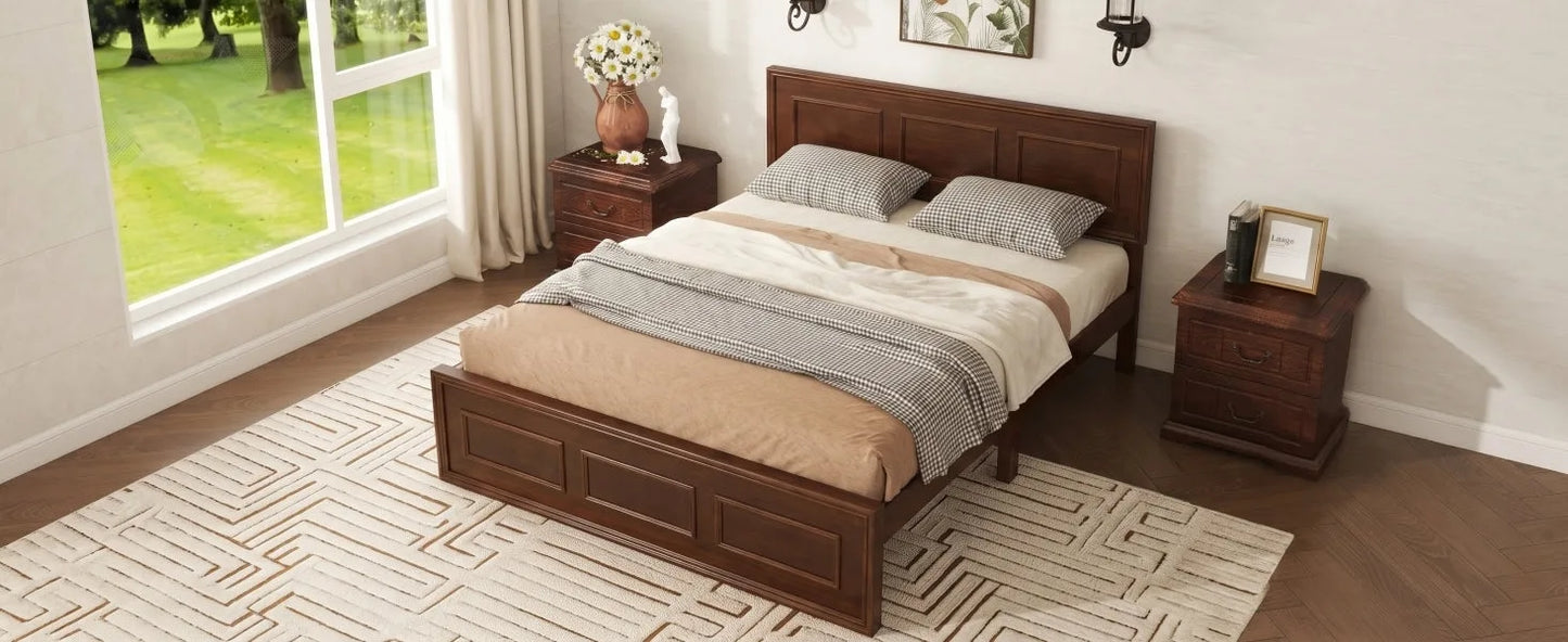 Full Size Bed with Adjustable Height Headboard, Pine Wood Bed with Strengthened Bed Frame, Walnut detail view 13