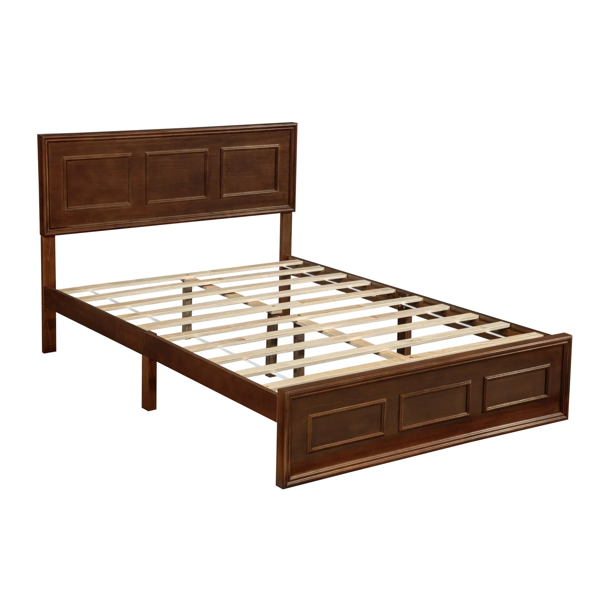 Full Size Bed with Adjustable Height Headboard, Pine Wood Bed with Strengthened Bed Frame, Walnut detail view 16