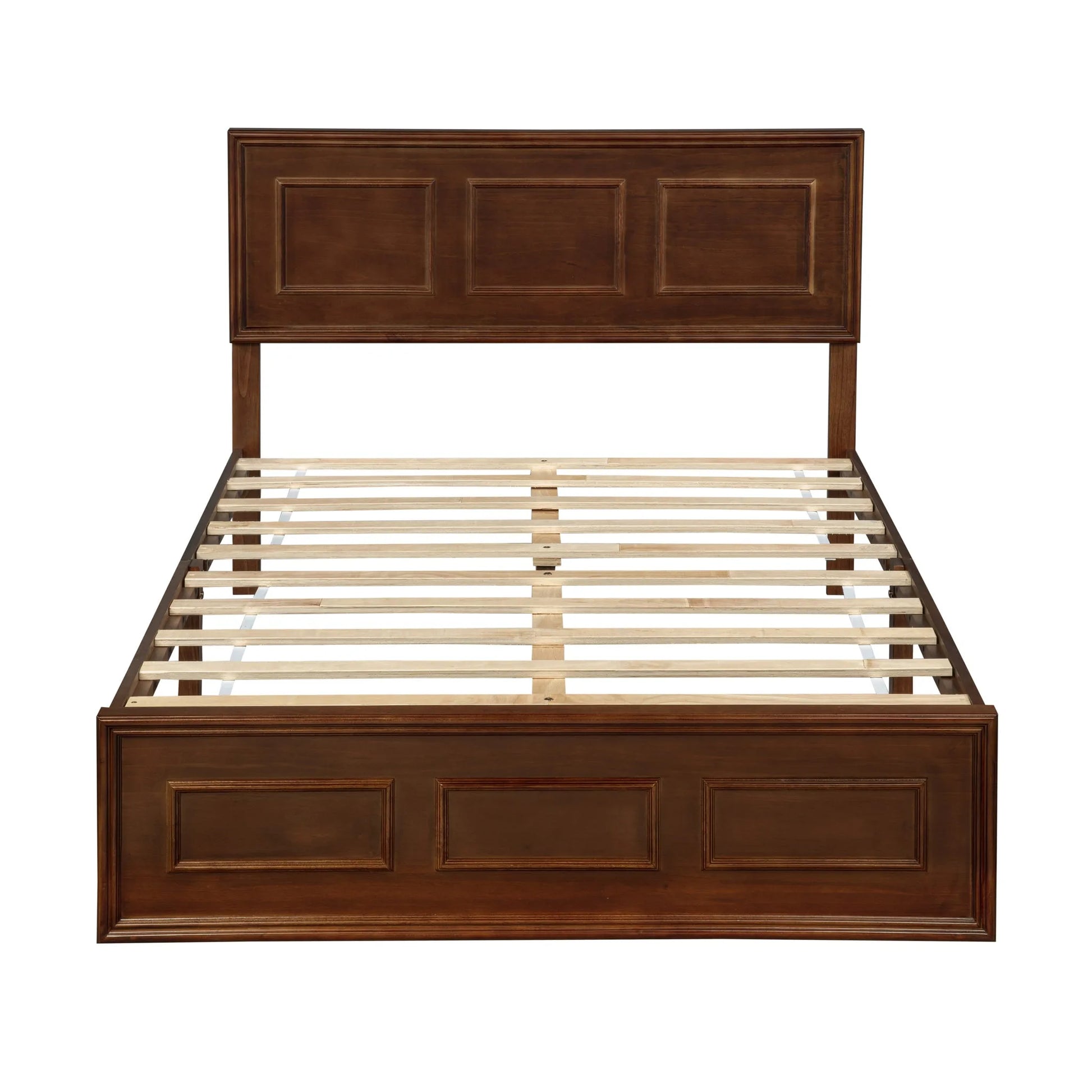 Full Size Bed with Adjustable Height Headboard, Pine Wood Bed with Strengthened Bed Frame, Walnut detail view 17