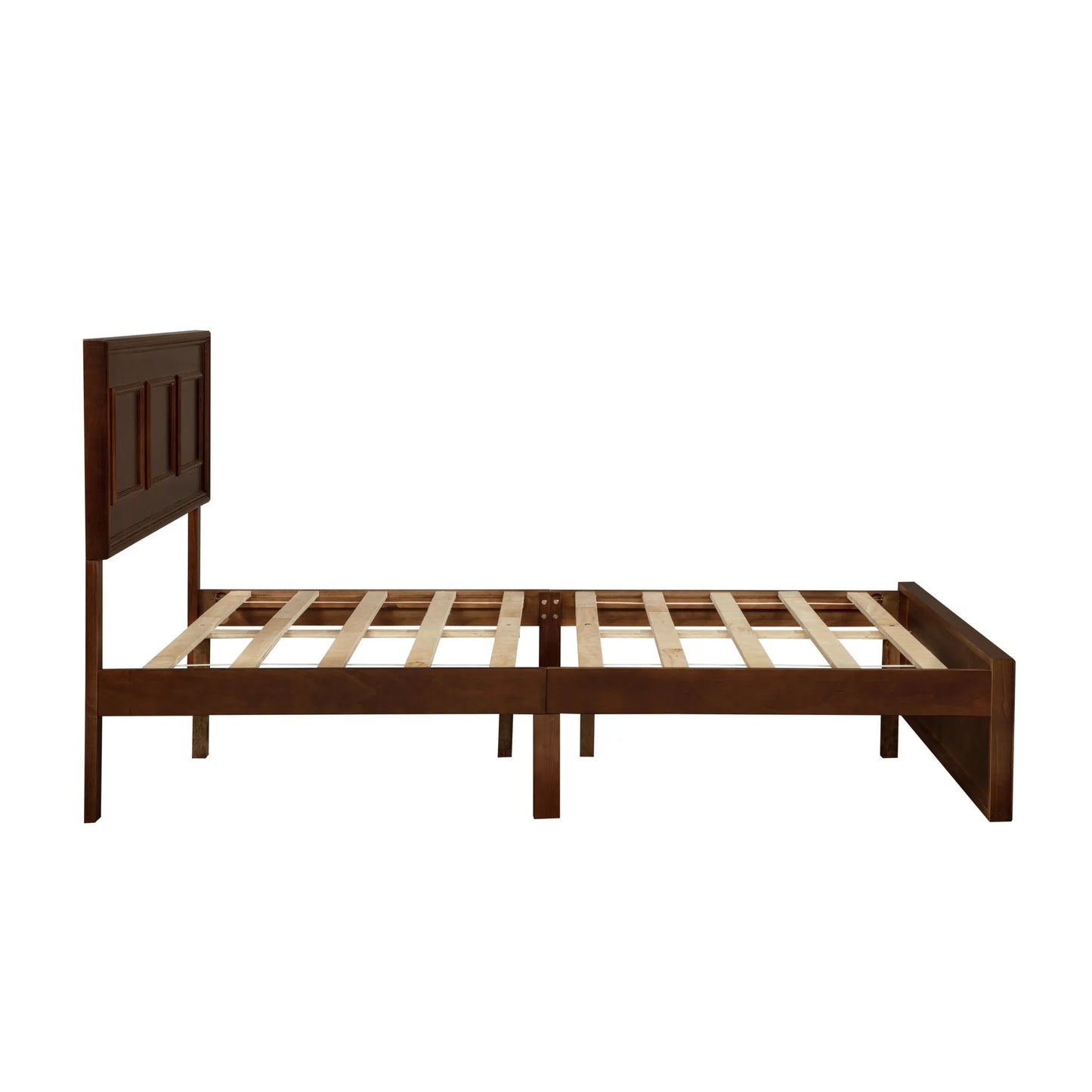 Full Size Bed with Adjustable Height Headboard, Pine Wood Bed with Strengthened Bed Frame, Walnut detail view 18