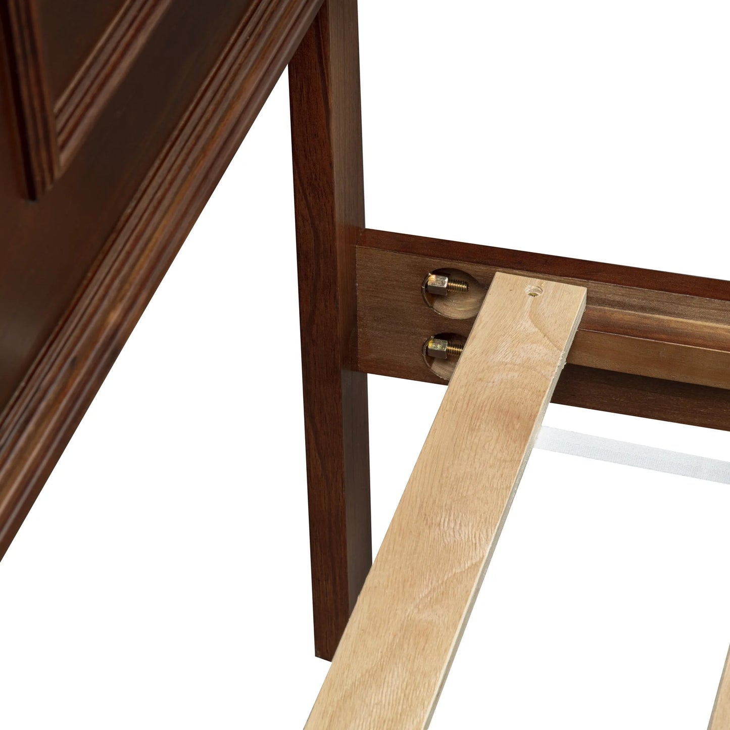 Full Size Bed with Adjustable Height Headboard, Pine Wood Bed with Strengthened Bed Frame, Walnut detail view 24