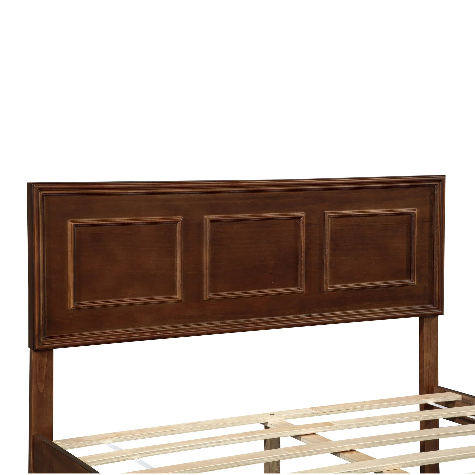 Full Size Bed with Adjustable Height Headboard, Pine Wood Bed with Strengthened Bed Frame, Walnut detail view 25