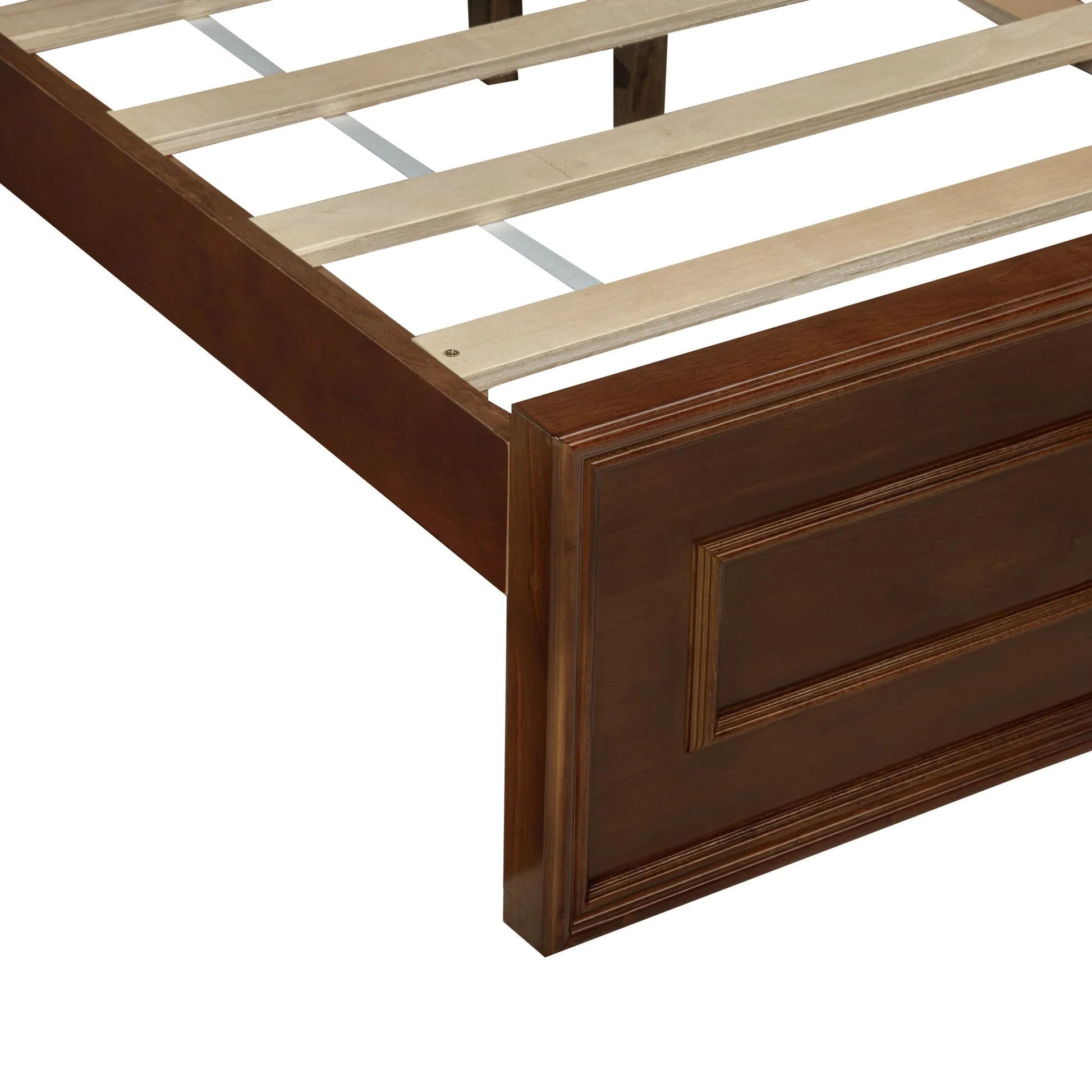 Full Size Bed with Adjustable Height Headboard, Pine Wood Bed with Strengthened Bed Frame, Walnut detail view 29