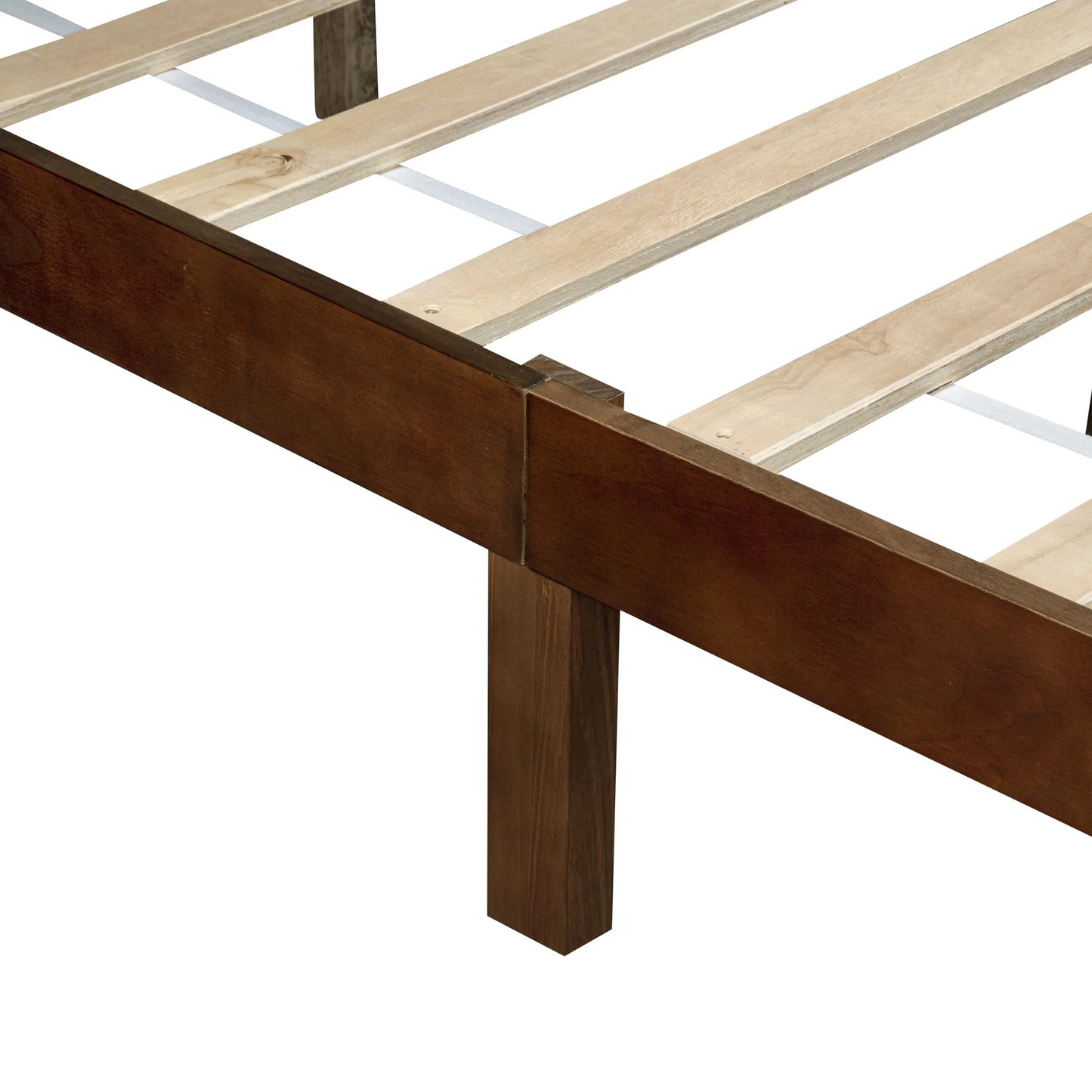 Full Size Bed with Adjustable Height Headboard, Pine Wood Bed with Strengthened Bed Frame, Walnut detail view 32
