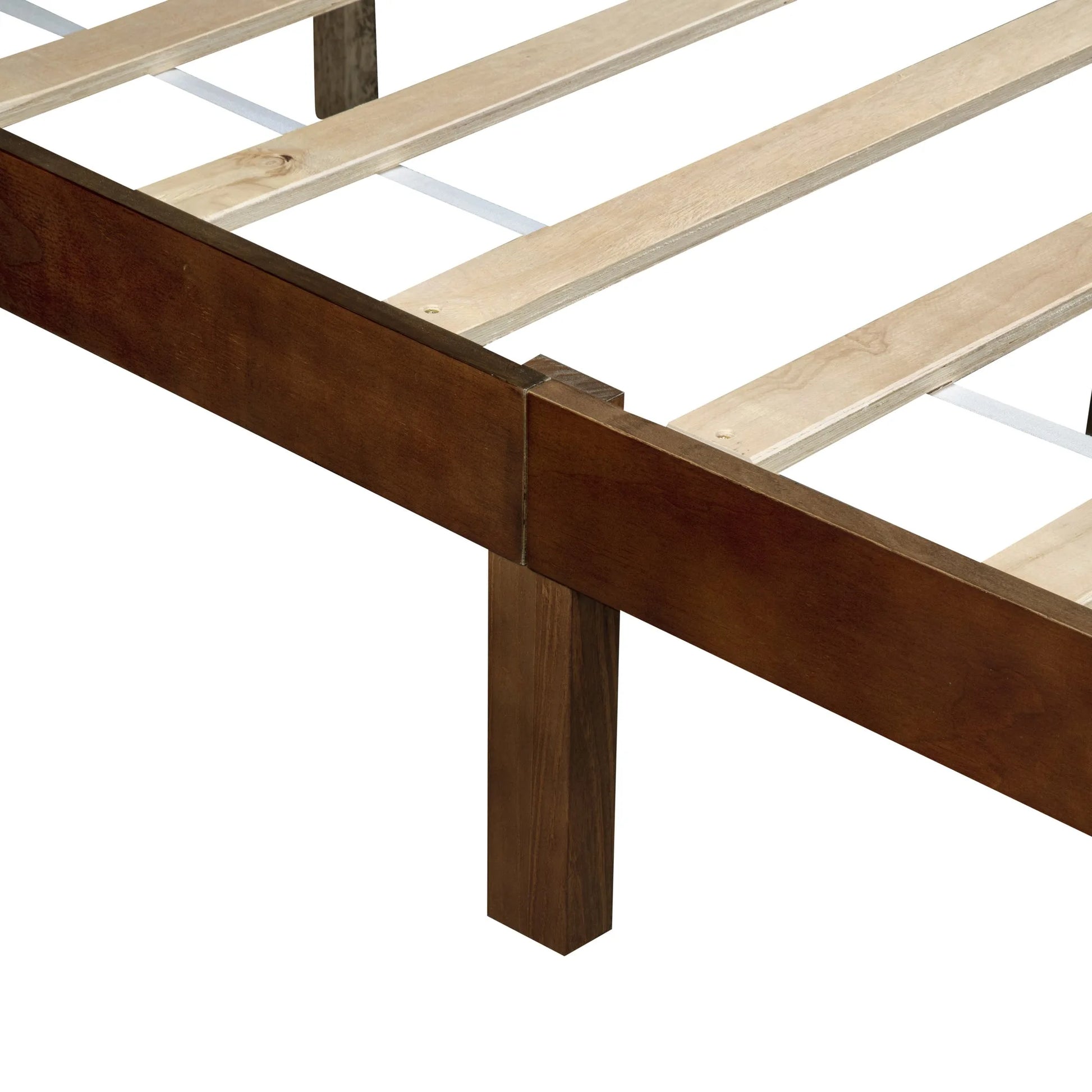 Full Size Bed with Adjustable Height Headboard, Pine Wood Bed with Strengthened Bed Frame, Walnut detail view 32