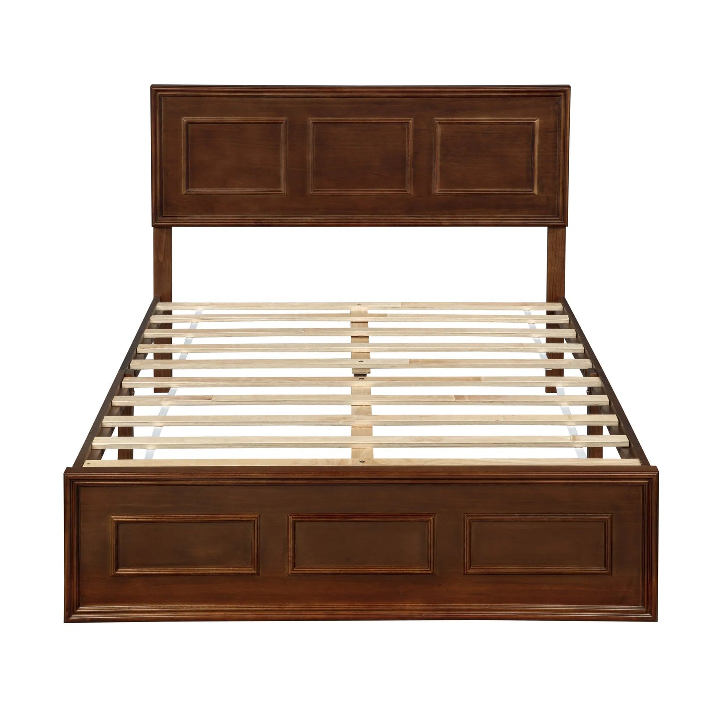 Full Size Bed with Adjustable Height Headboard, Pine Wood Bed with Strengthened Bed Frame, Walnut detail view 33
