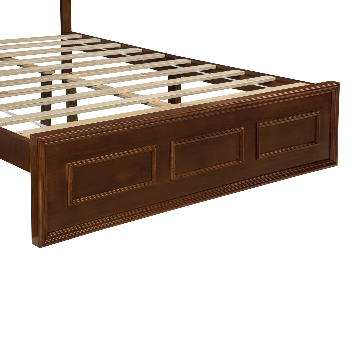 Full Size Bed with Adjustable Height Headboard, Pine Wood Bed with Strengthened Bed Frame, Walnut detail view 34