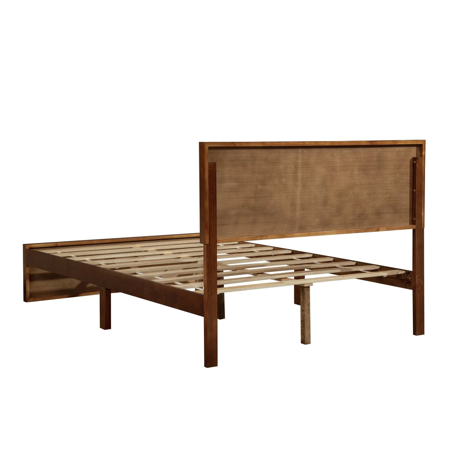 Full Size Bed with Adjustable Height Headboard, Pine Wood Bed with Strengthened Bed Frame, Walnut detail view 35