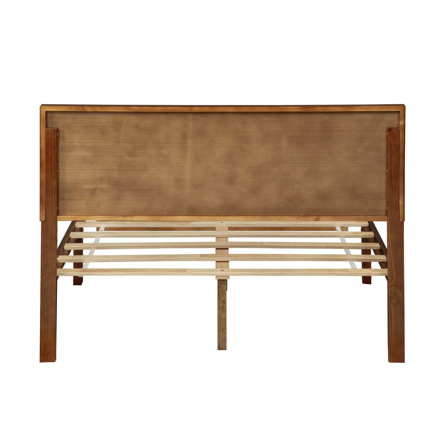 Full Size Bed with Adjustable Height Headboard, Pine Wood Bed with Strengthened Bed Frame, Walnut detail view 36