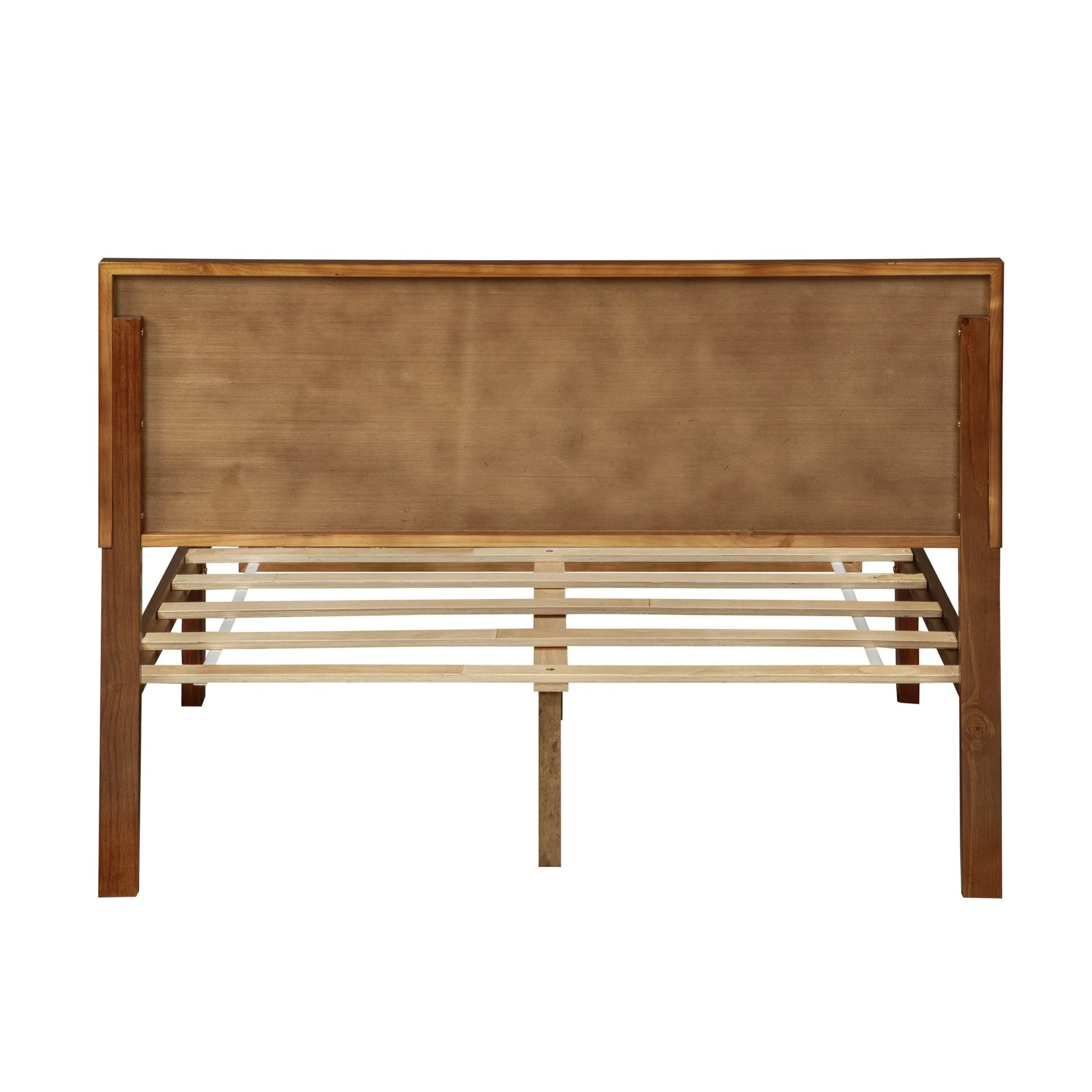 Full Size Bed with Adjustable Height Headboard, Pine Wood Bed with Strengthened Bed Frame, Walnut detail view 36