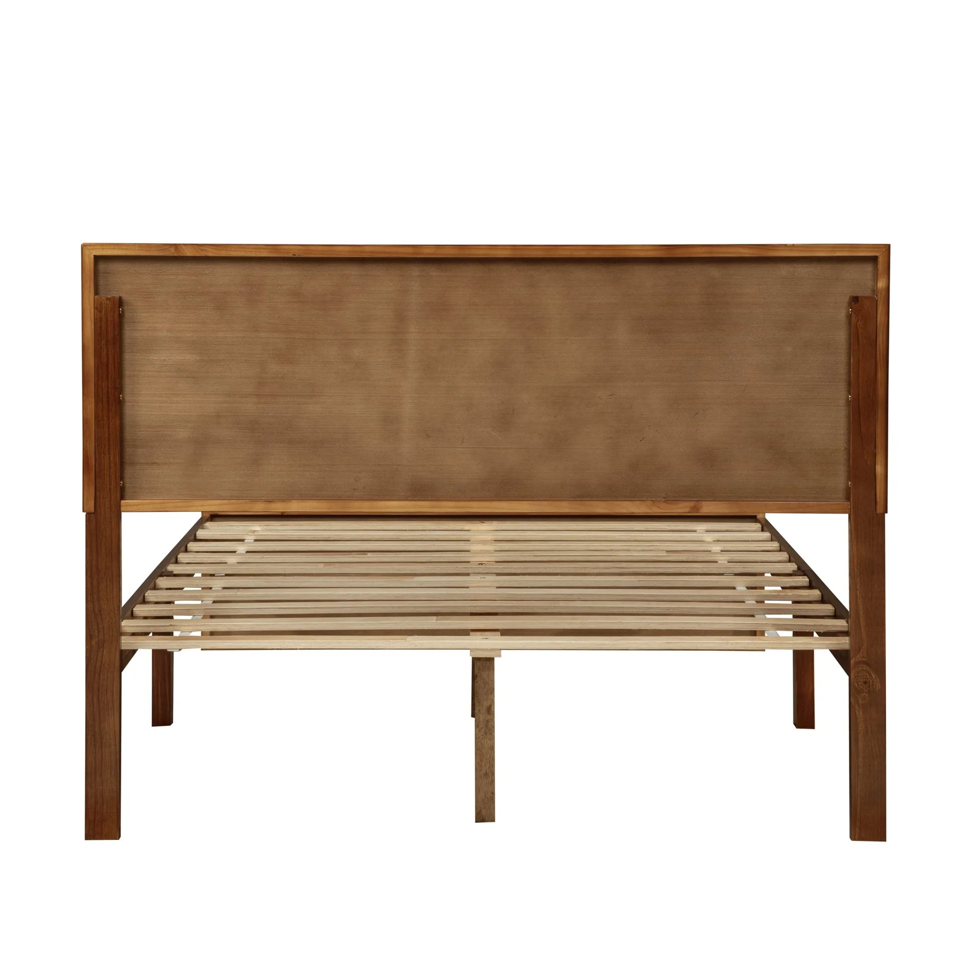 Full Size Bed with Adjustable Height Headboard, Pine Wood Bed with Strengthened Bed Frame, Walnut detail view 37