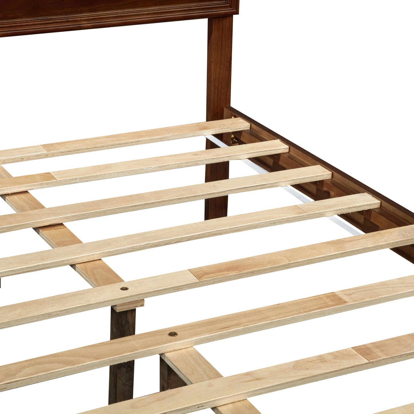 Full Size Bed with Adjustable Height Headboard, Pine Wood Bed with Strengthened Bed Frame, Walnut detail view 38