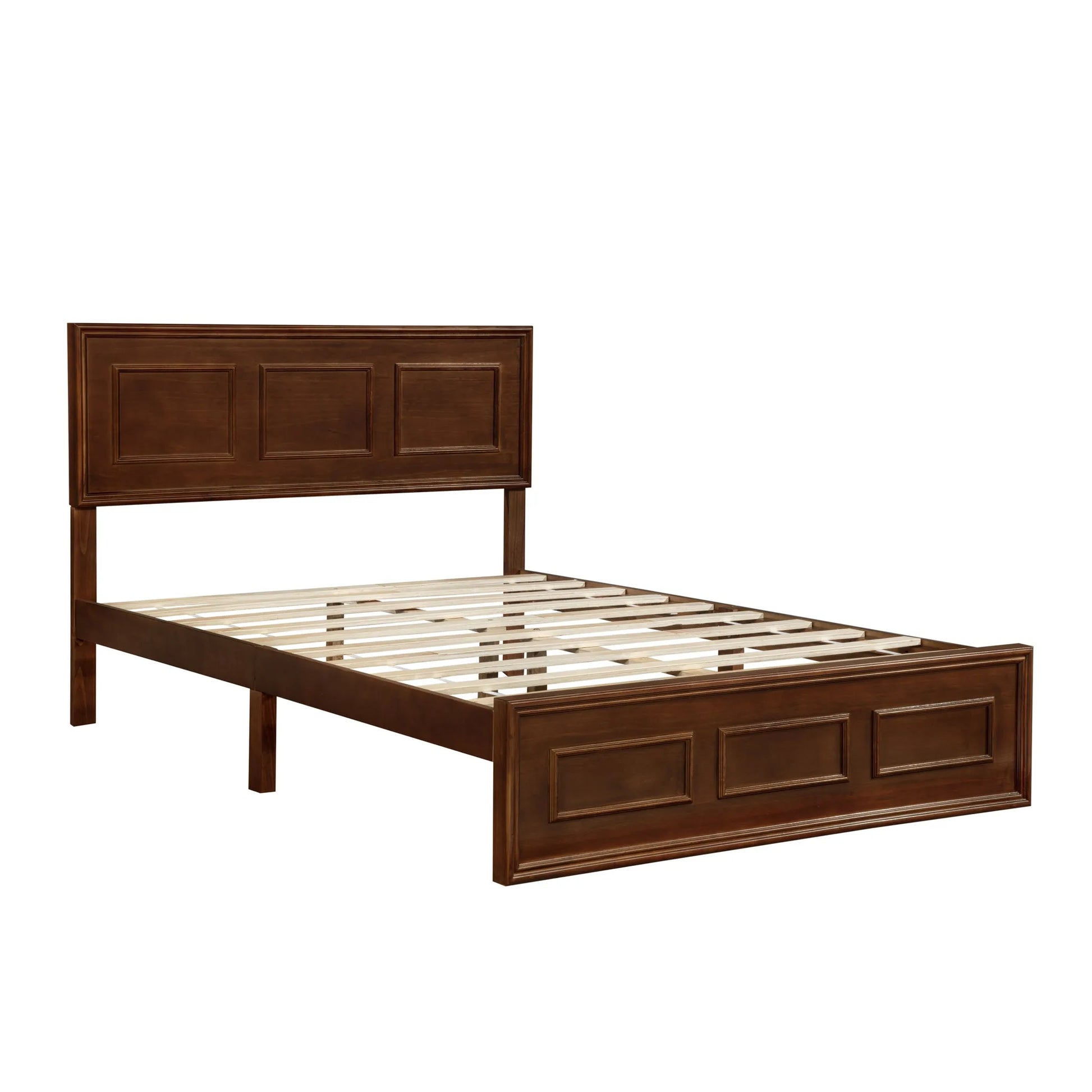 Full Size Bed with Adjustable Height Headboard, Pine Wood Bed with Strengthened Bed Frame, Walnut detail view 39