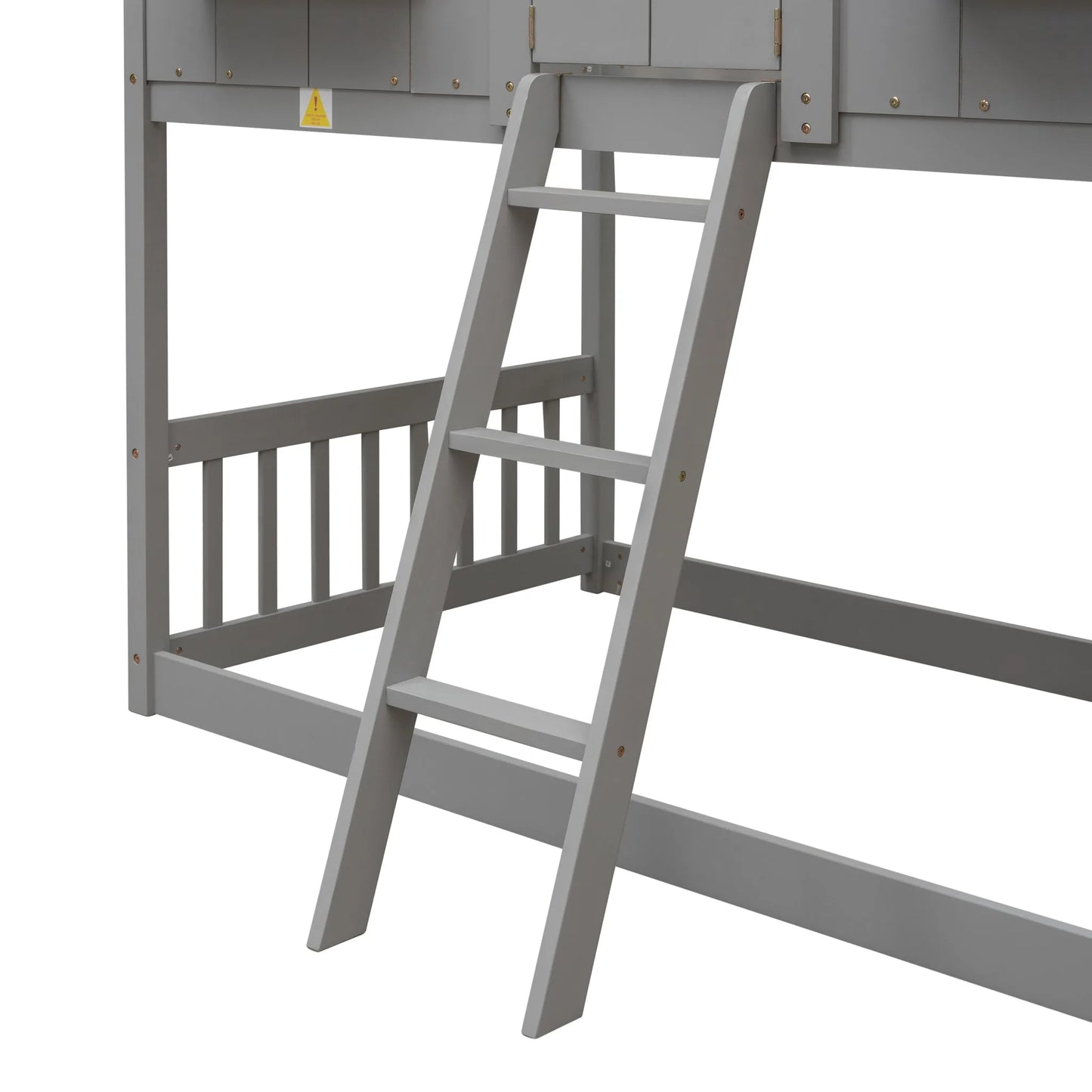 Grey Twin over Twin House Bunk Bed with Roof, Window, Box, and Door - Safety Guardrails and Ladder detail view 19