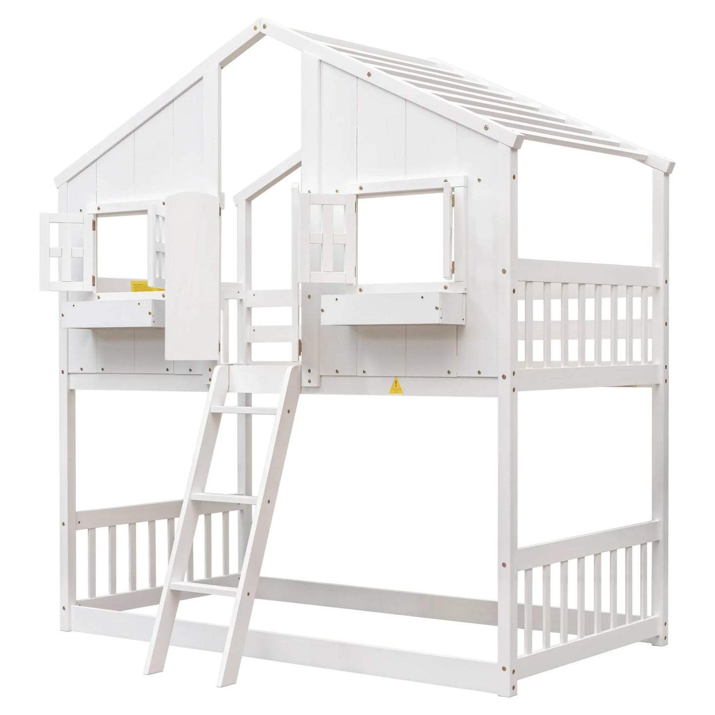 Grey Twin over Twin House Bunk Bed with Roof, Window, Box, and Door - Safety Guardrails and Ladder detail view 31