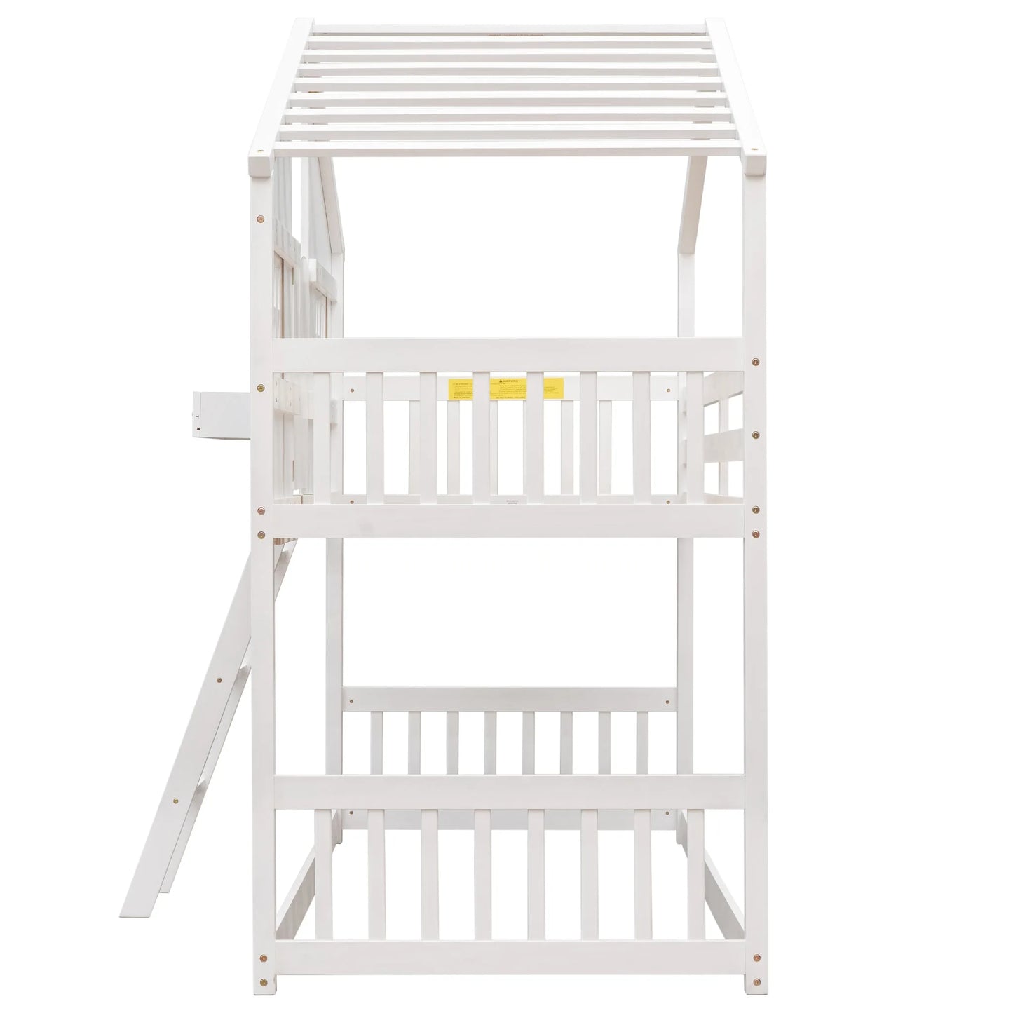 Grey Twin over Twin House Bunk Bed with Roof, Window, Box, and Door - Safety Guardrails and Ladder detail view 32