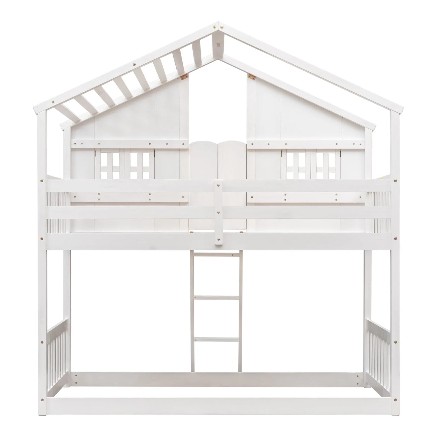Grey Twin over Twin House Bunk Bed with Roof, Window, Box, and Door - Safety Guardrails and Ladder detail view 33