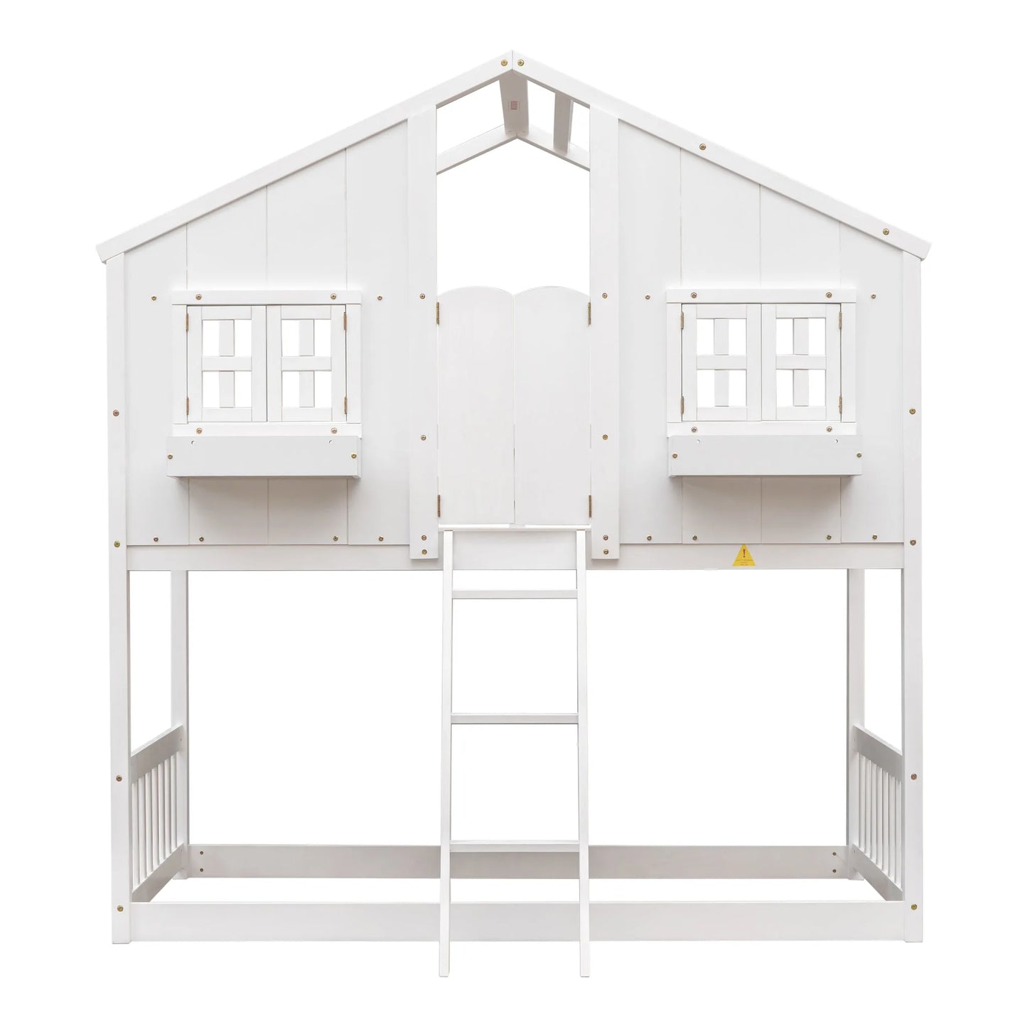 Grey Twin over Twin House Bunk Bed with Roof, Window, Box, and Door - Safety Guardrails and Ladder detail view 34