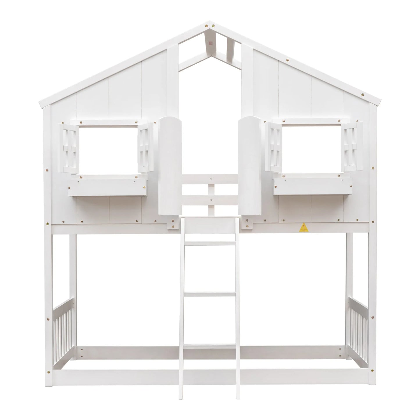 Grey Twin over Twin House Bunk Bed with Roof, Window, Box, and Door - Safety Guardrails and Ladder detail view 35
