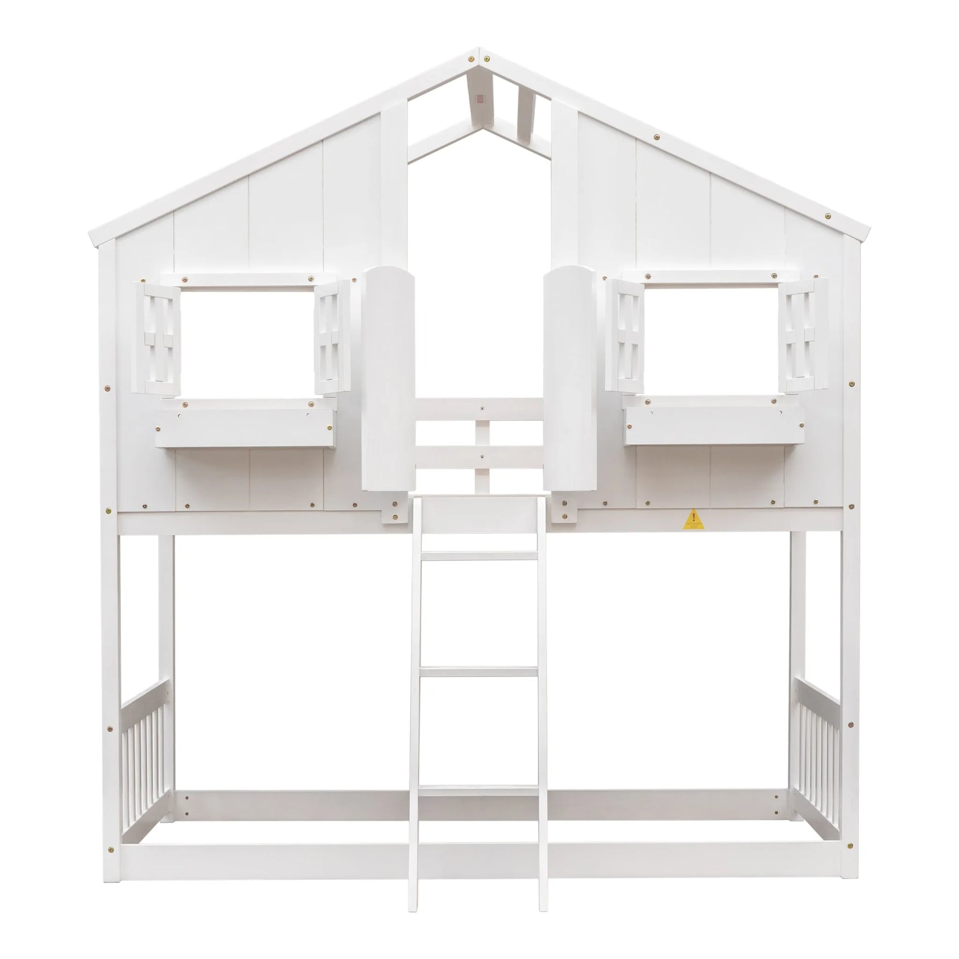 Grey Twin over Twin House Bunk Bed with Roof, Window, Box, and Door - Safety Guardrails and Ladder detail view 35