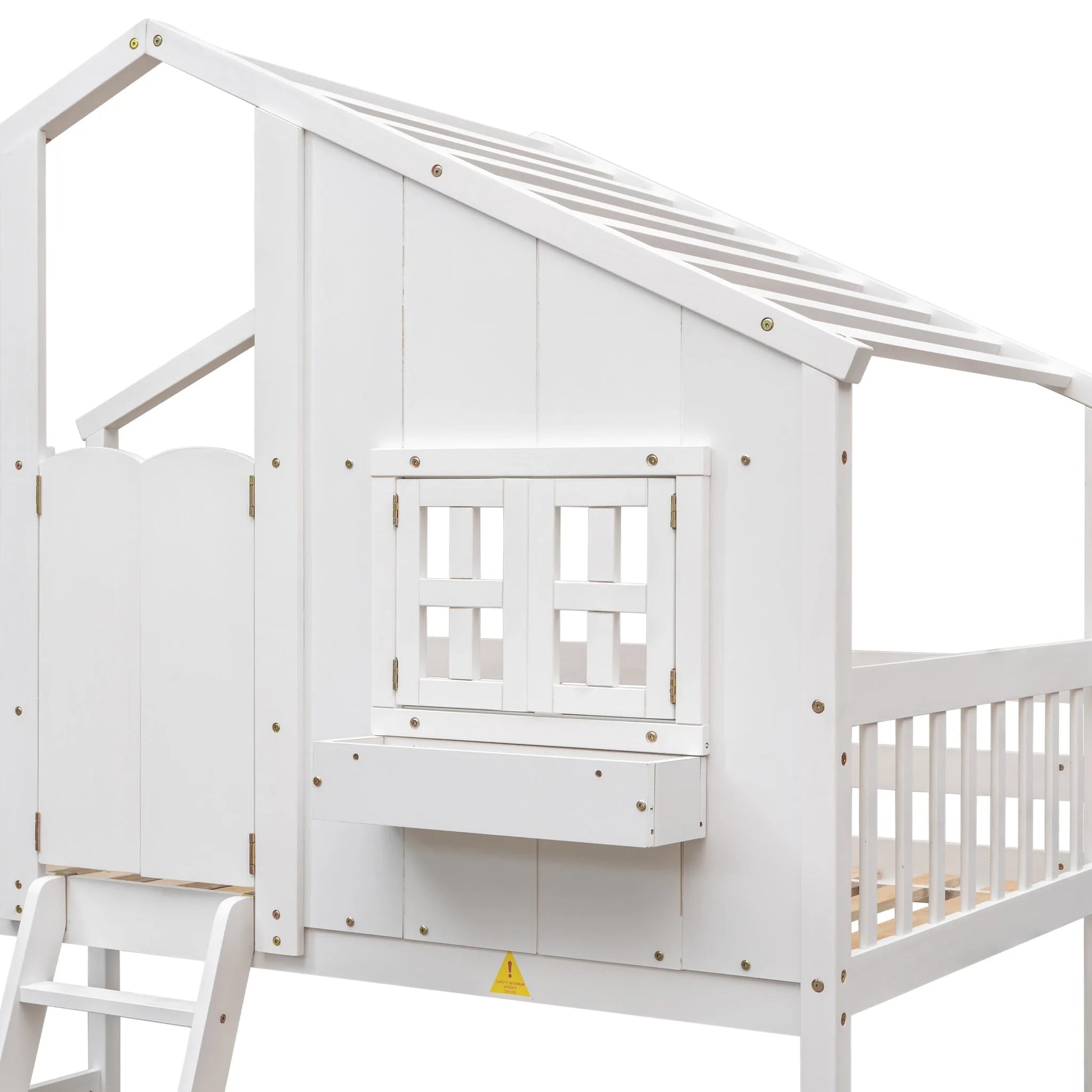 Grey Twin over Twin House Bunk Bed with Roof, Window, Box, and Door - Safety Guardrails and Ladder detail view 38