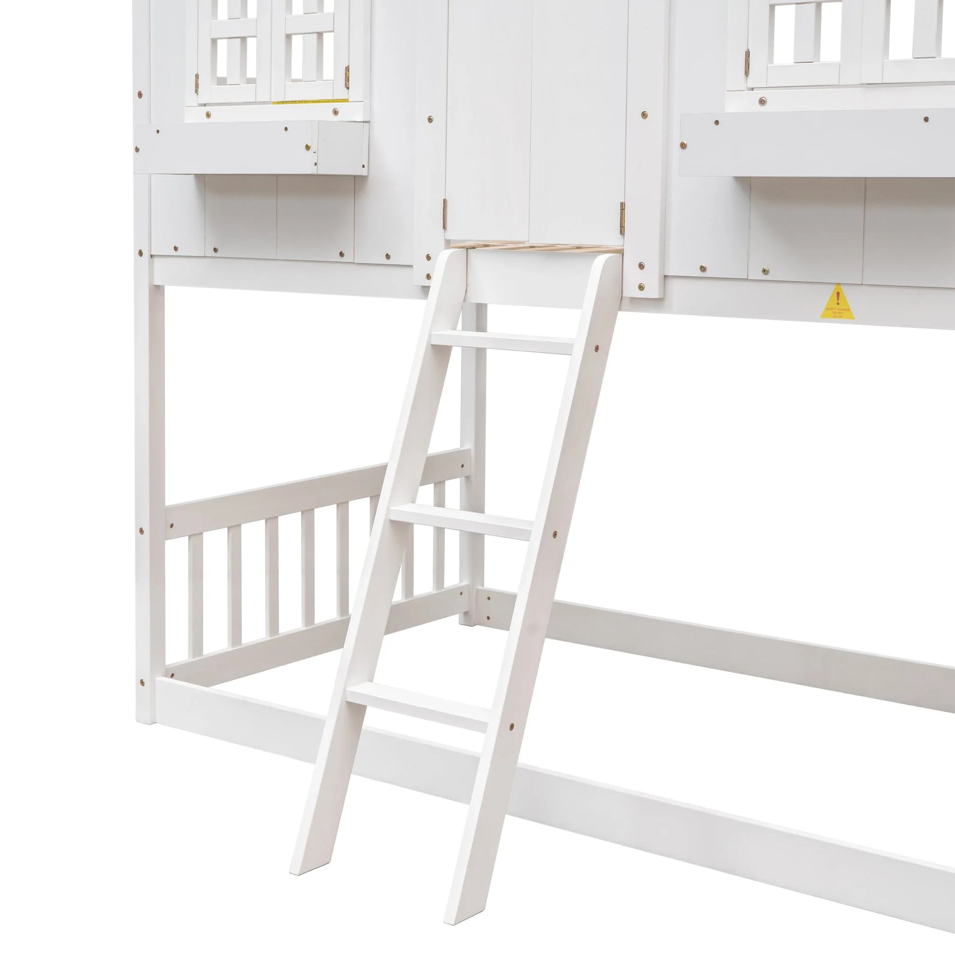 Grey Twin over Twin House Bunk Bed with Roof, Window, Box, and Door - Safety Guardrails and Ladder detail view 39