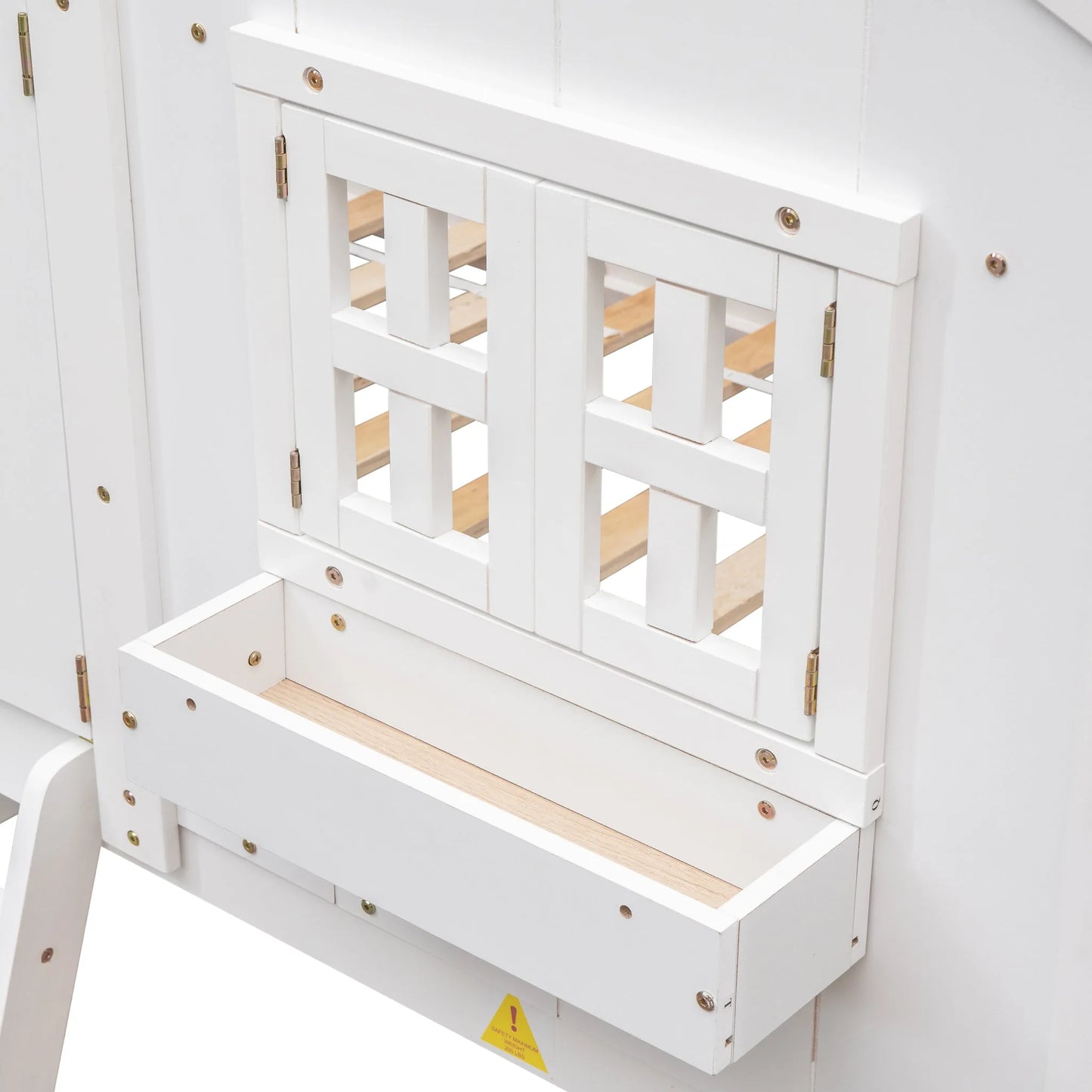 Grey Twin over Twin House Bunk Bed with Roof, Window, Box, and Door - Safety Guardrails and Ladder detail view 41