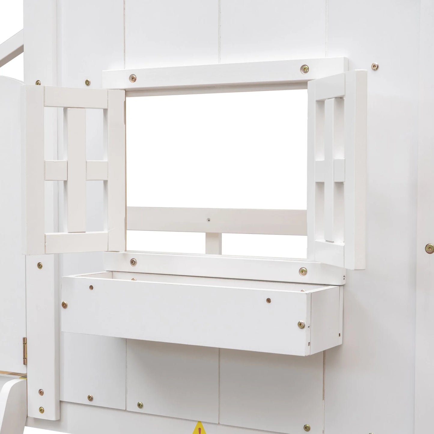 Grey Twin over Twin House Bunk Bed with Roof, Window, Box, and Door - Safety Guardrails and Ladder detail view 42