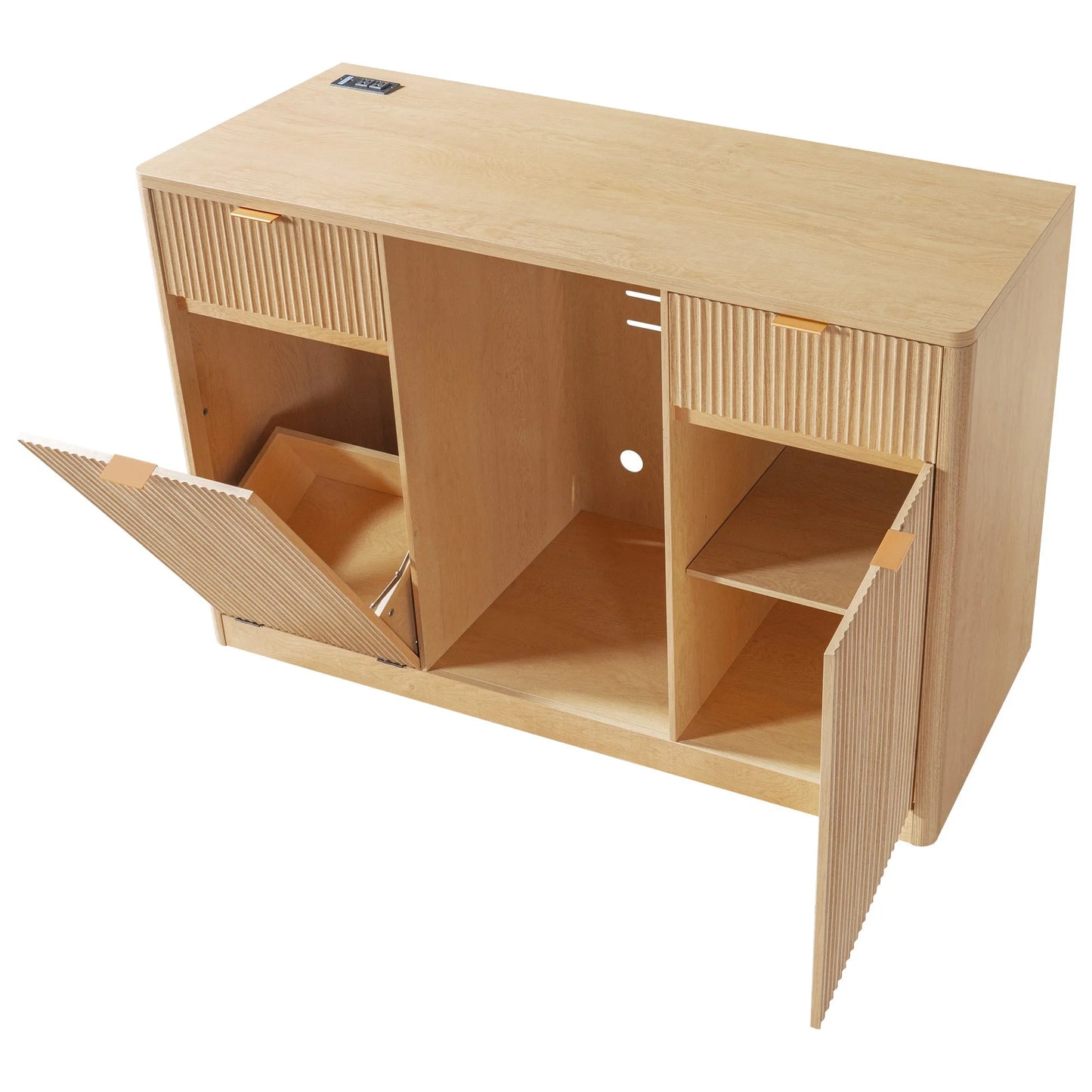 K&K 59' Coffee Bar Cabinet with Fridge Space & Tilt-Out Trash Cabinet, Mini Fridge Wine Cabinet with Storage/Charging Station, Fluted Buffet Sideboard with Glass Holder for Dining Room, Natural Oak detail view 26