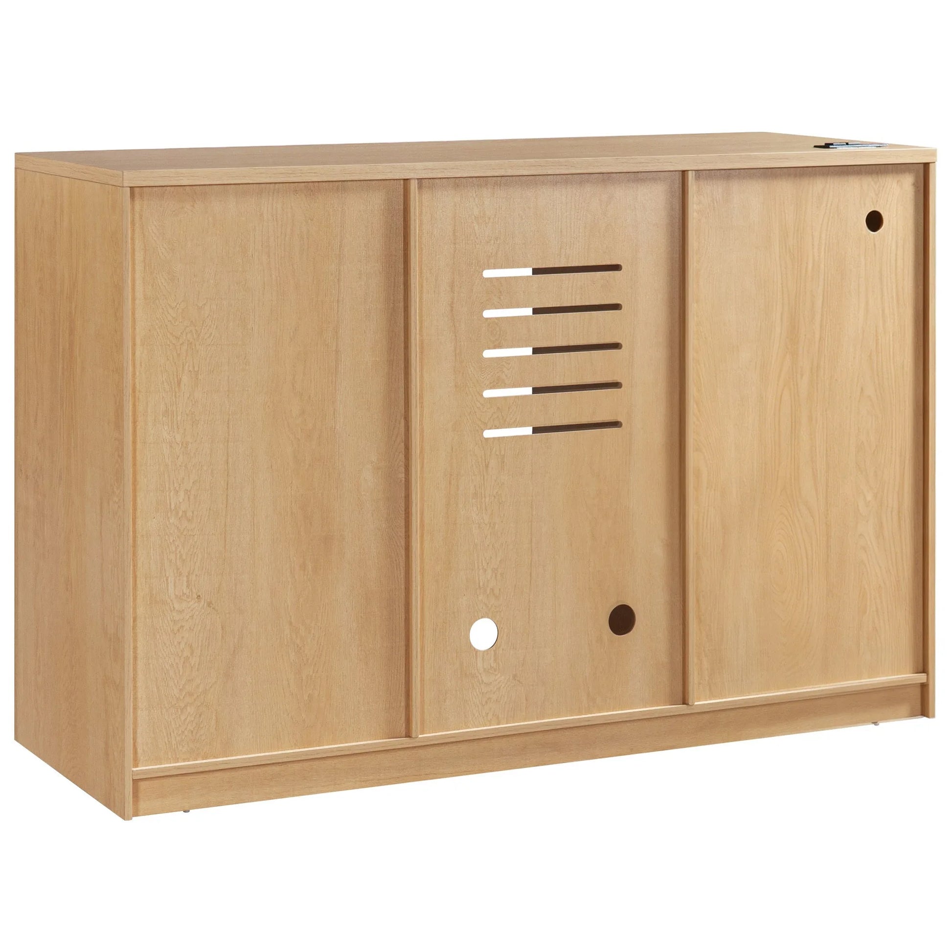 K&K 59' Coffee Bar Cabinet with Fridge Space & Tilt-Out Trash Cabinet, Mini Fridge Wine Cabinet with Storage/Charging Station, Fluted Buffet Sideboard with Glass Holder for Dining Room, Natural Oak detail view 27