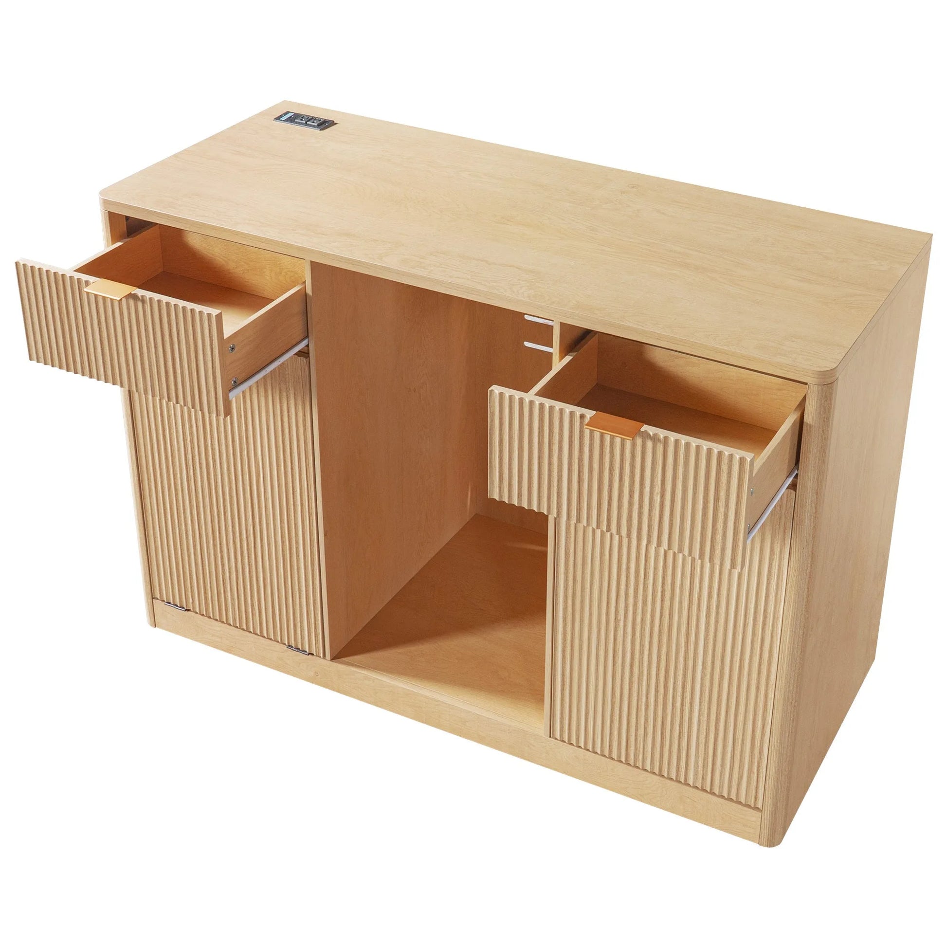 K&K 59' Coffee Bar Cabinet with Fridge Space & Tilt-Out Trash Cabinet, Mini Fridge Wine Cabinet with Storage/Charging Station, Fluted Buffet Sideboard with Glass Holder for Dining Room, Natural Oak detail view 41