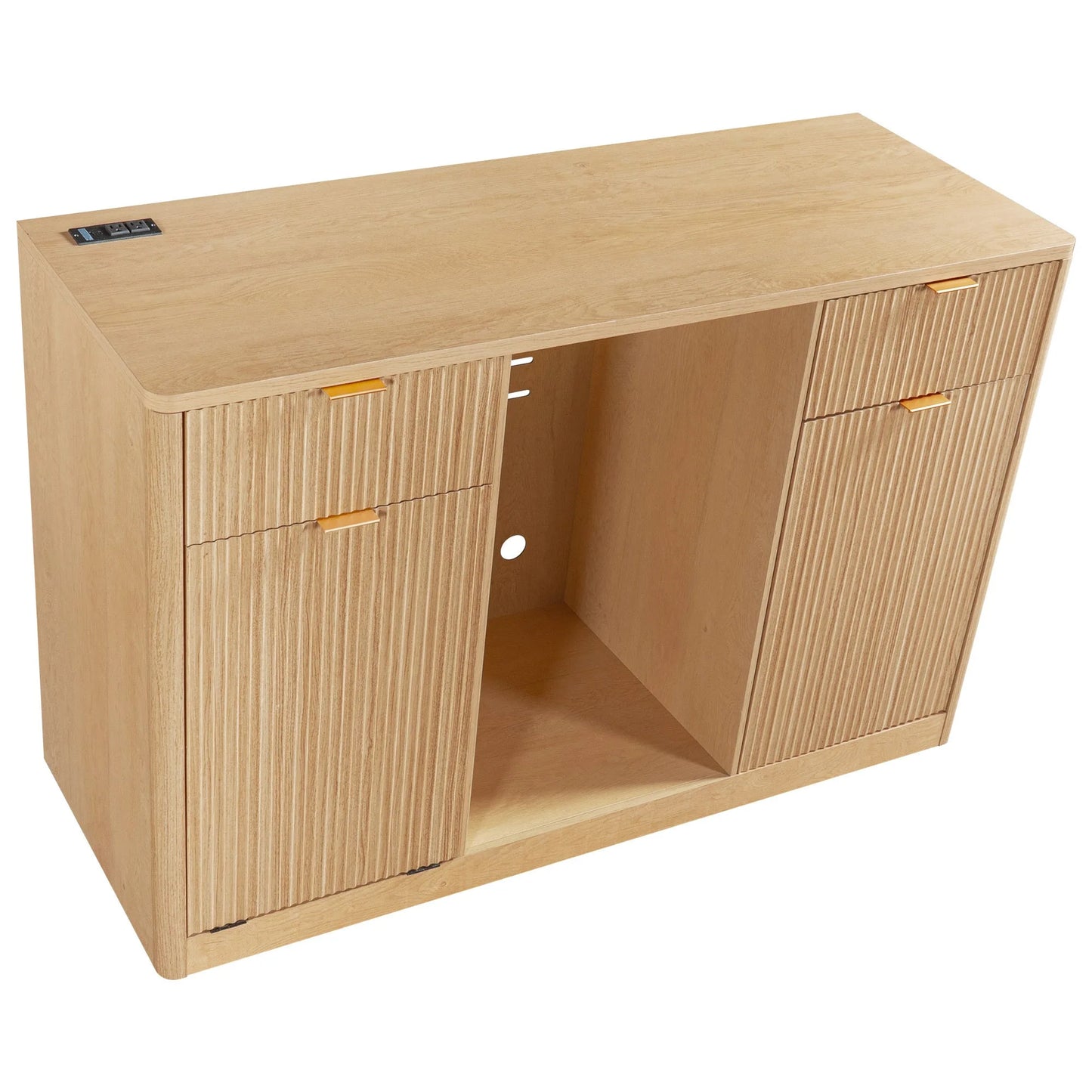 K&K 59' Coffee Bar Cabinet with Fridge Space & Tilt-Out Trash Cabinet, Mini Fridge Wine Cabinet with Storage/Charging Station, Fluted Buffet Sideboard with Glass Holder for Dining Room, Natural Oak detail view 57