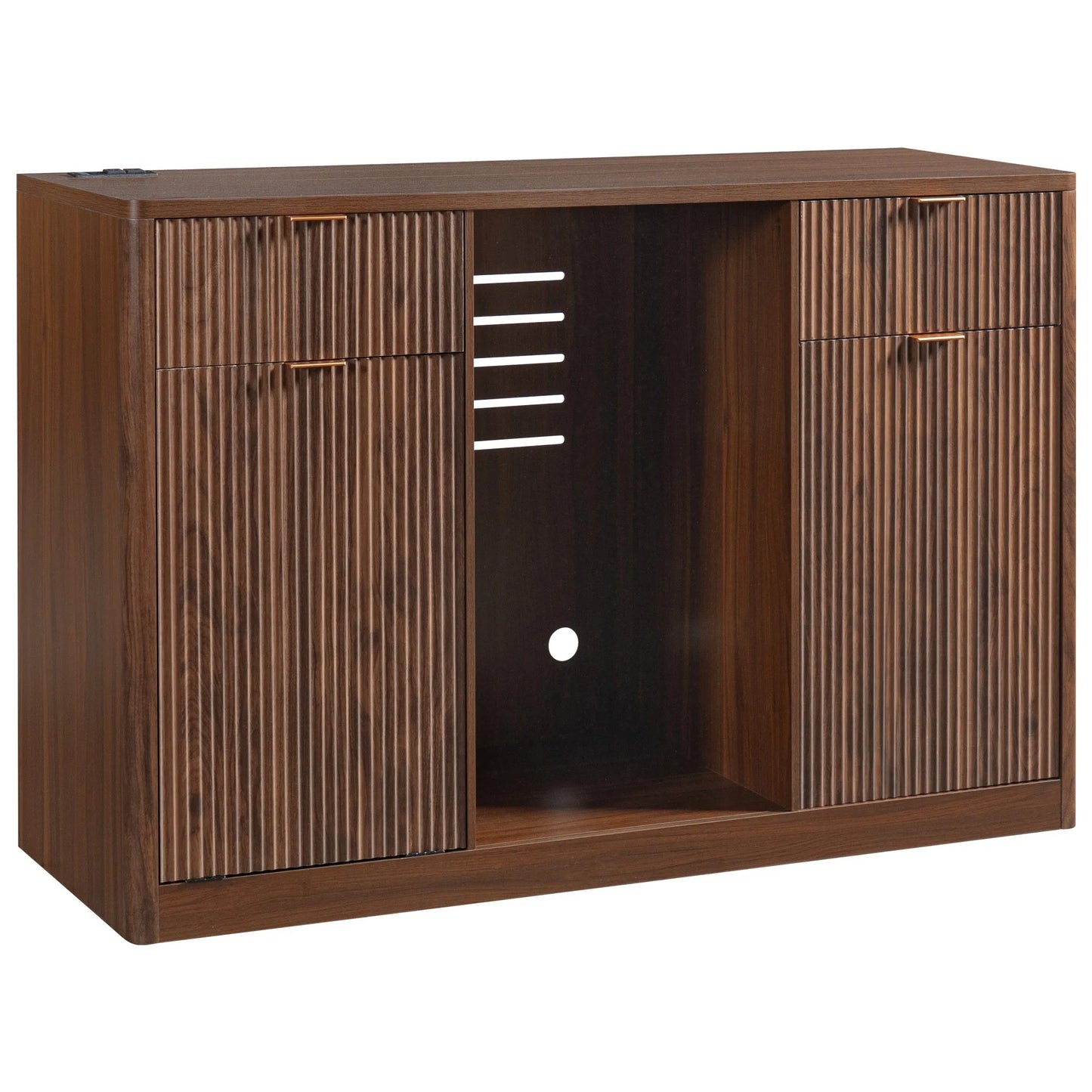 K&K 59' Coffee Bar Cabinet with Fridge Space & Tilt-Out Trash Cabinet, Mini Fridge Wine Cabinet with Storage/Charging Station, Fluted Buffet Sideboard with Glass Holder for Dining Room, Natural Oak detail view 77