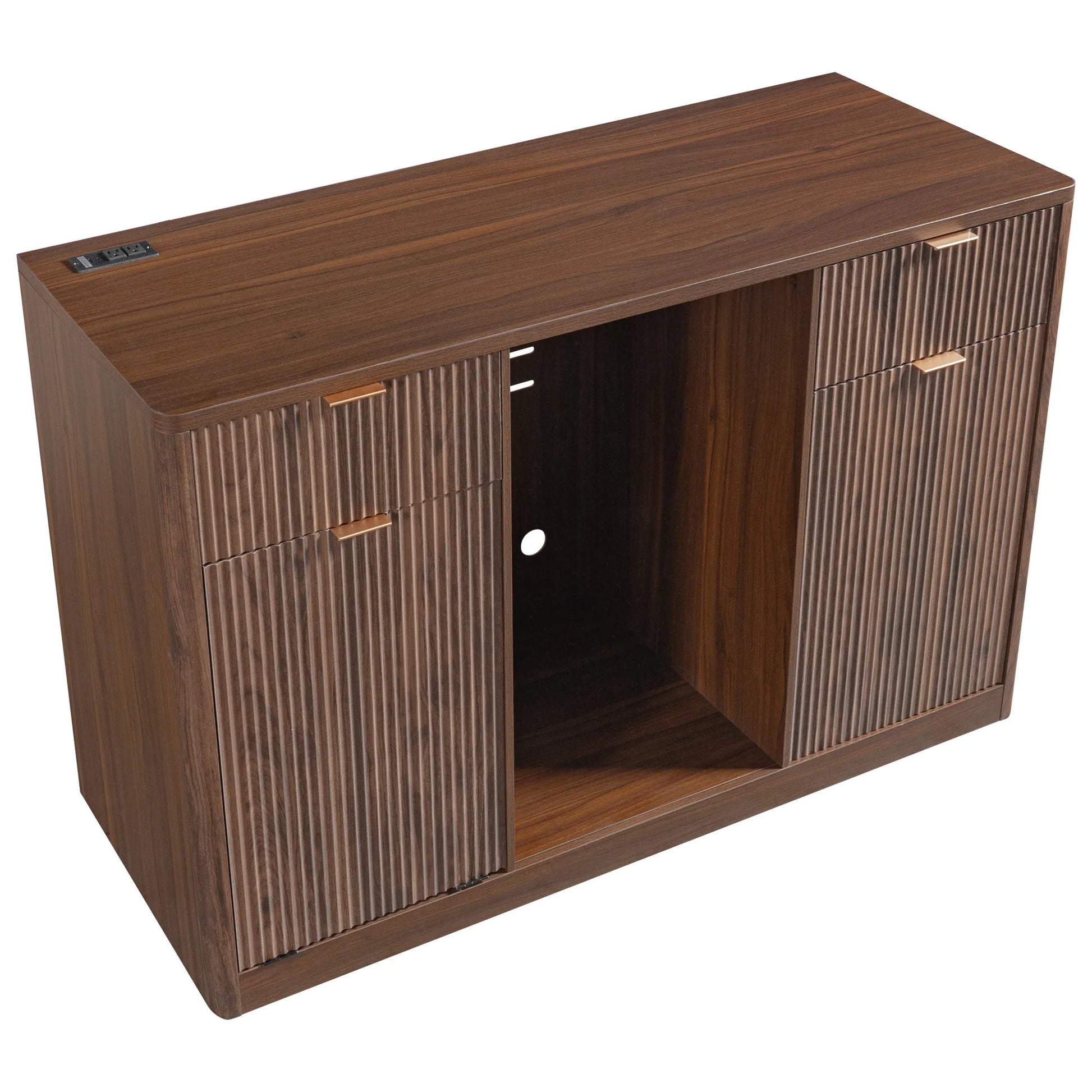 K&K 59' Coffee Bar Cabinet with Fridge Space & Tilt-Out Trash Cabinet, Mini Fridge Wine Cabinet with Storage/Charging Station, Fluted Buffet Sideboard with Glass Holder for Dining Room, Natural Oak detail view 78
