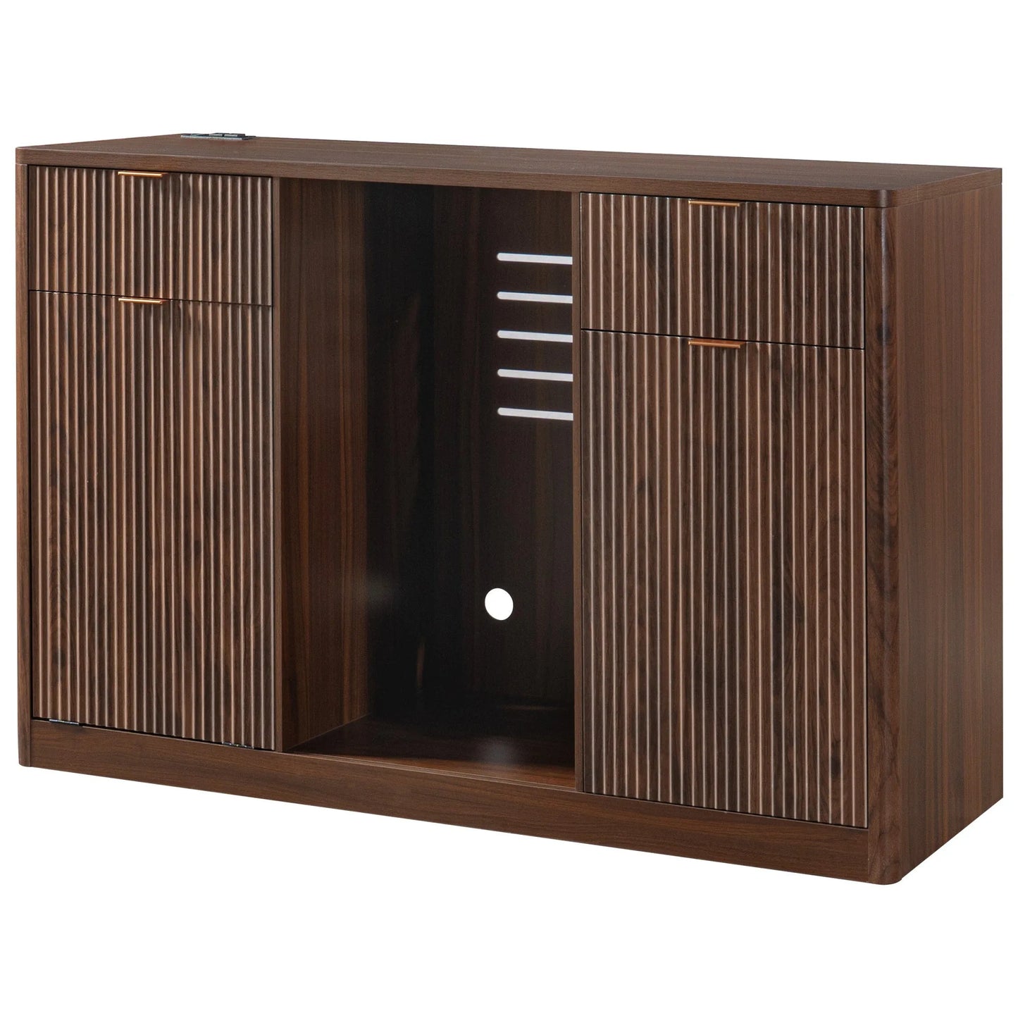 K&K 59' Coffee Bar Cabinet with Fridge Space & Tilt-Out Trash Cabinet, Mini Fridge Wine Cabinet with Storage/Charging Station, Fluted Buffet Sideboard with Glass Holder for Dining Room, Natural Oak detail view 79