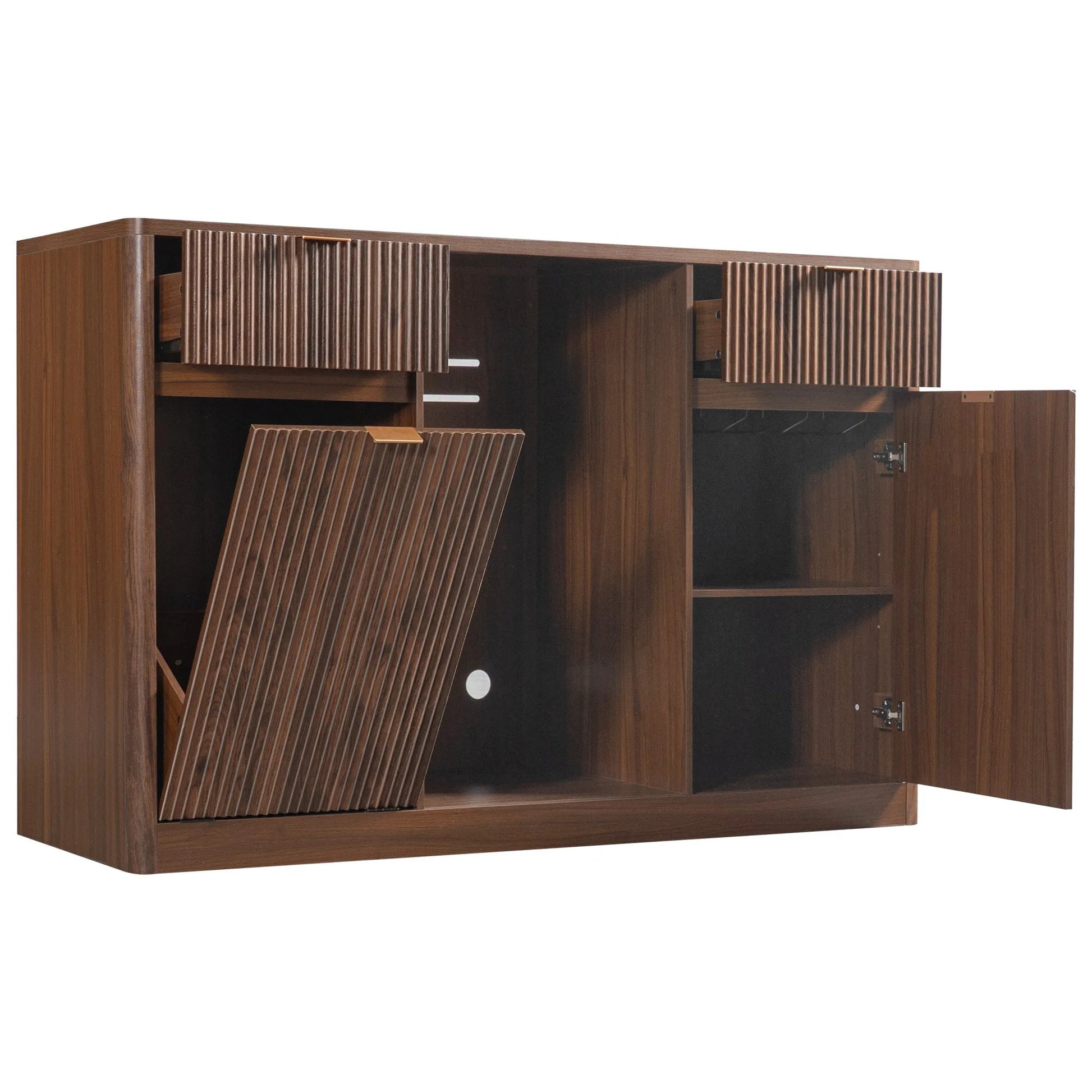 K&K 59' Coffee Bar Cabinet with Fridge Space & Tilt-Out Trash Cabinet, Mini Fridge Wine Cabinet with Storage/Charging Station, Fluted Buffet Sideboard with Glass Holder for Dining Room, Natural Oak detail view 80