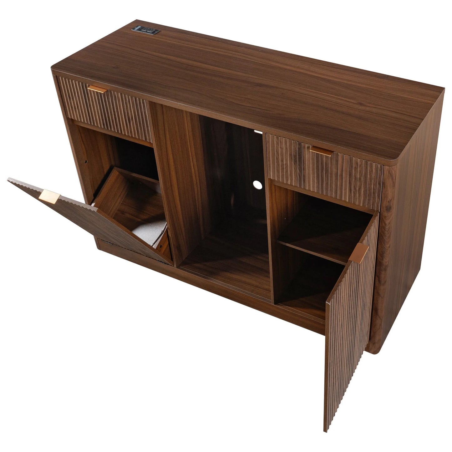 K&K 59' Coffee Bar Cabinet with Fridge Space & Tilt-Out Trash Cabinet, Mini Fridge Wine Cabinet with Storage/Charging Station, Fluted Buffet Sideboard with Glass Holder for Dining Room, Natural Oak detail view 82